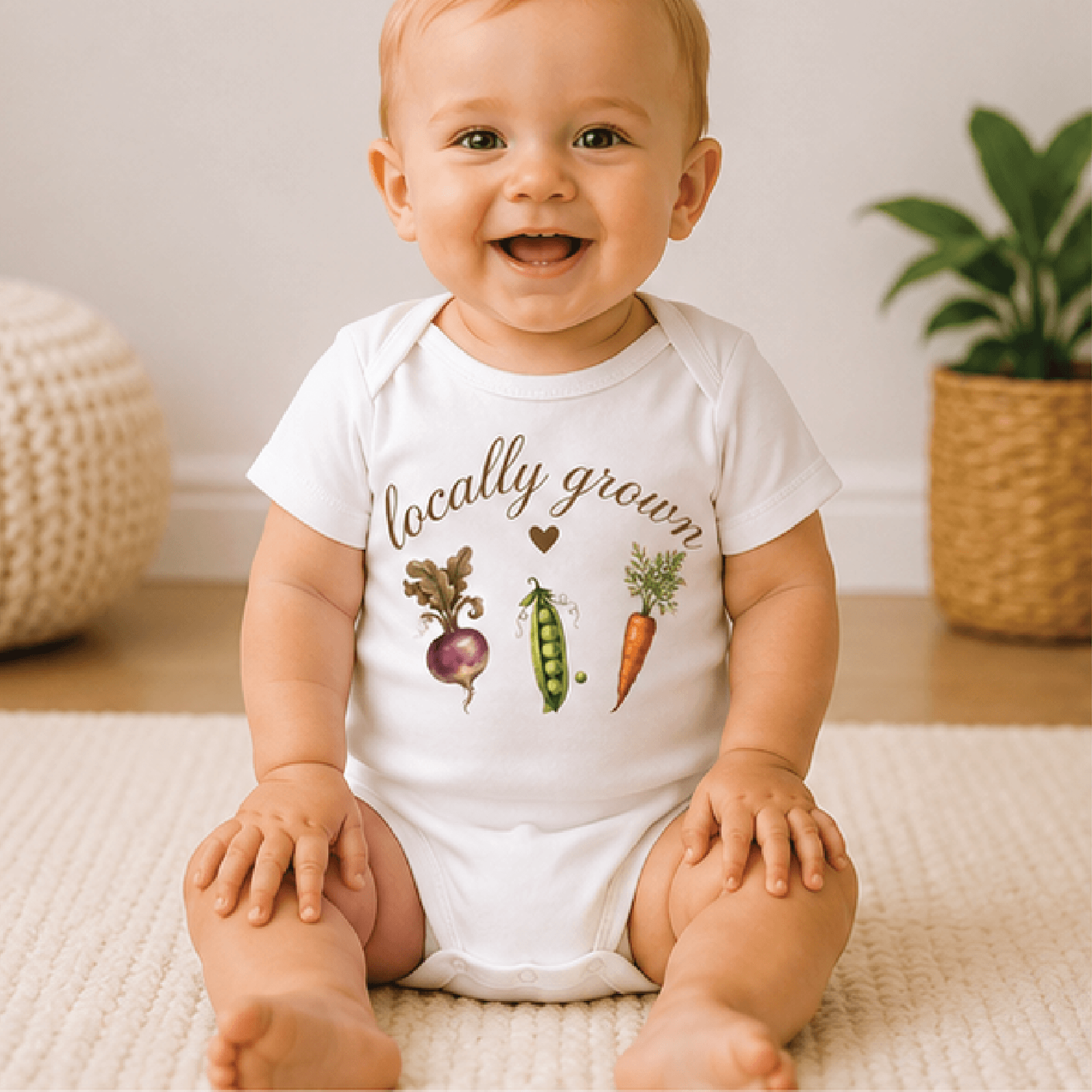 locally grown baby bodysuit, cute homegrown baby onesie, local pride newborn outfit, hometown baby shower gift
