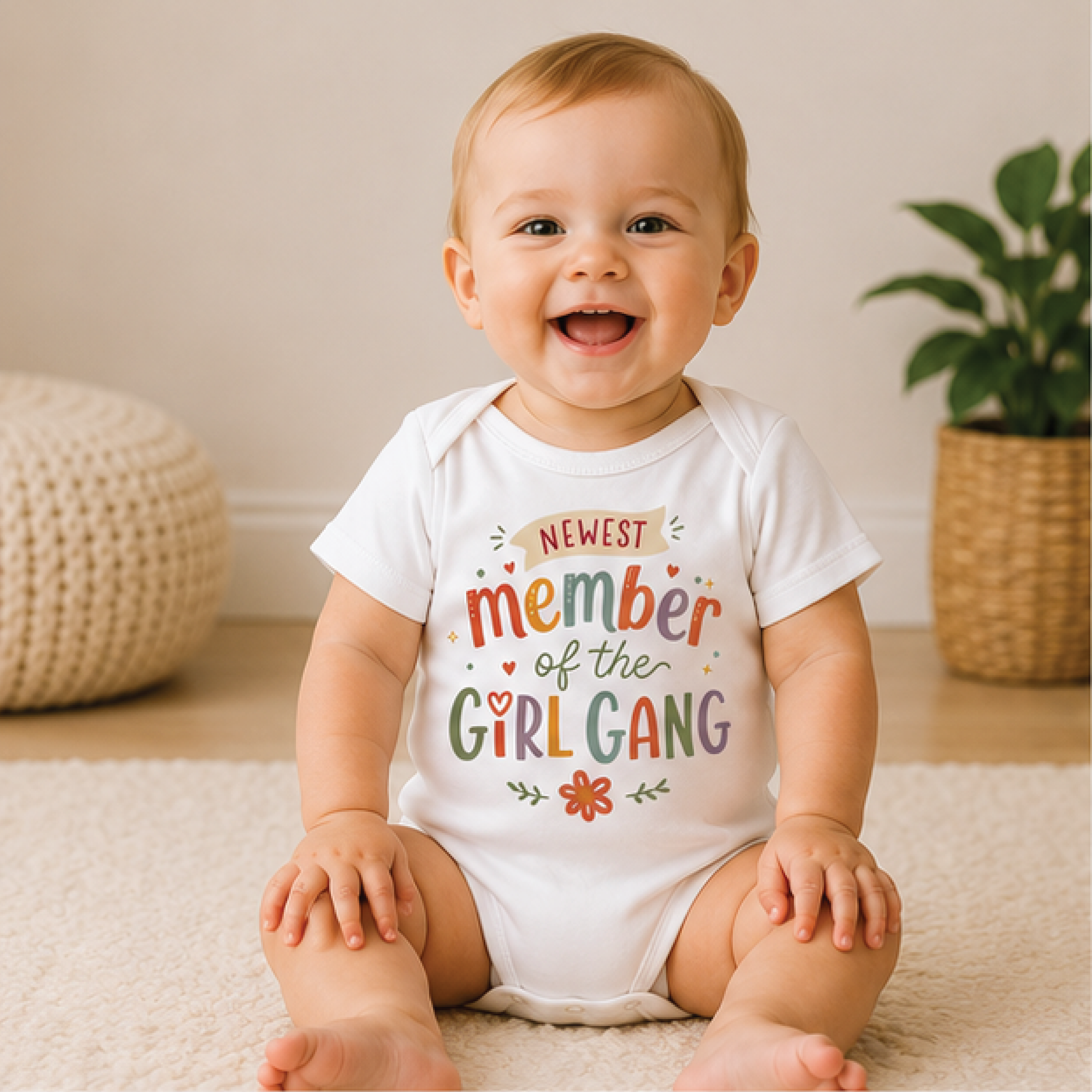 newest member of the girl gang baby bodysuit, cute baby girl onesie, newborn girl outfit, baby shower gift