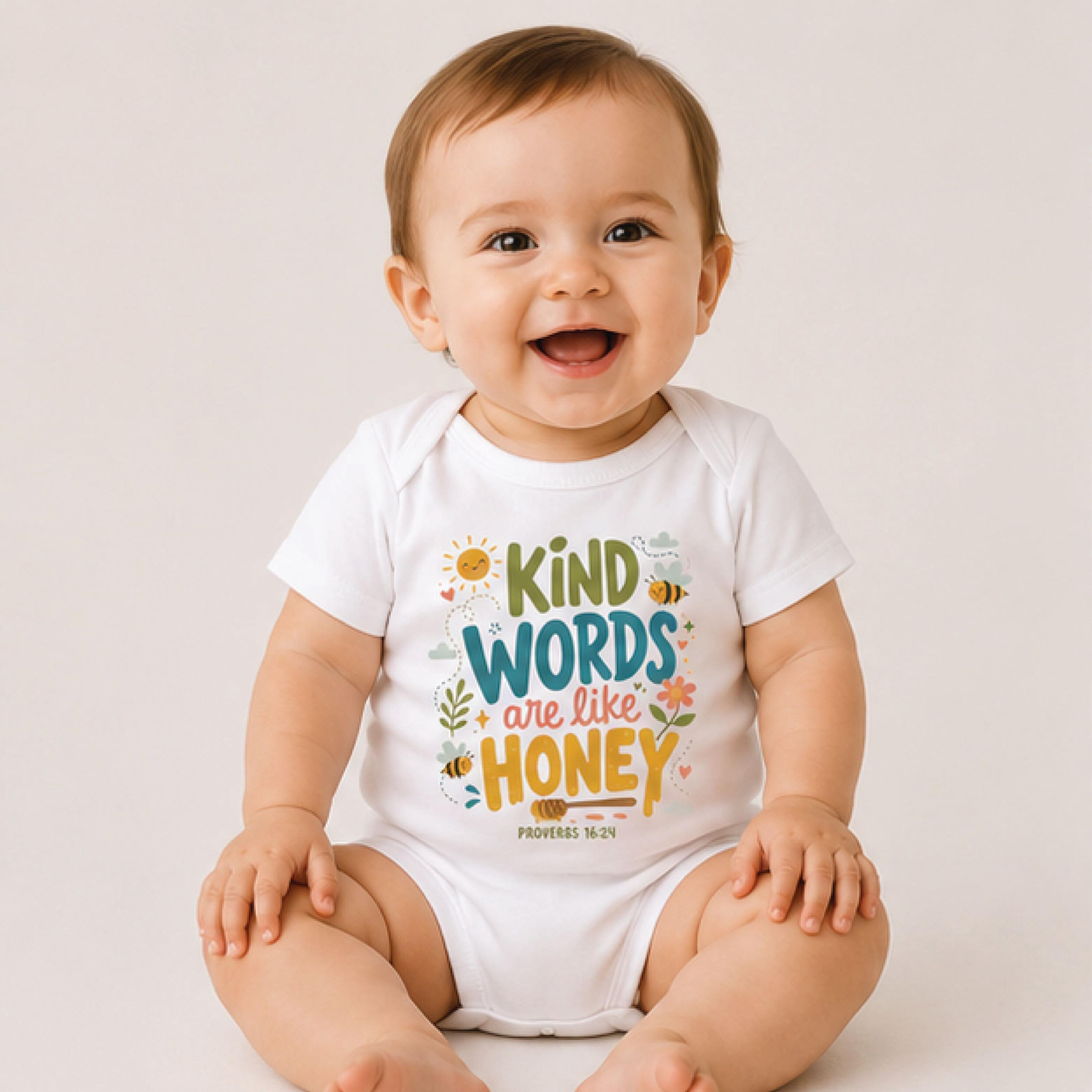 kind words are like honey kids shirt, proverbs 16 24 christian toddler tee, bible verse bee shirt, faith kids gift