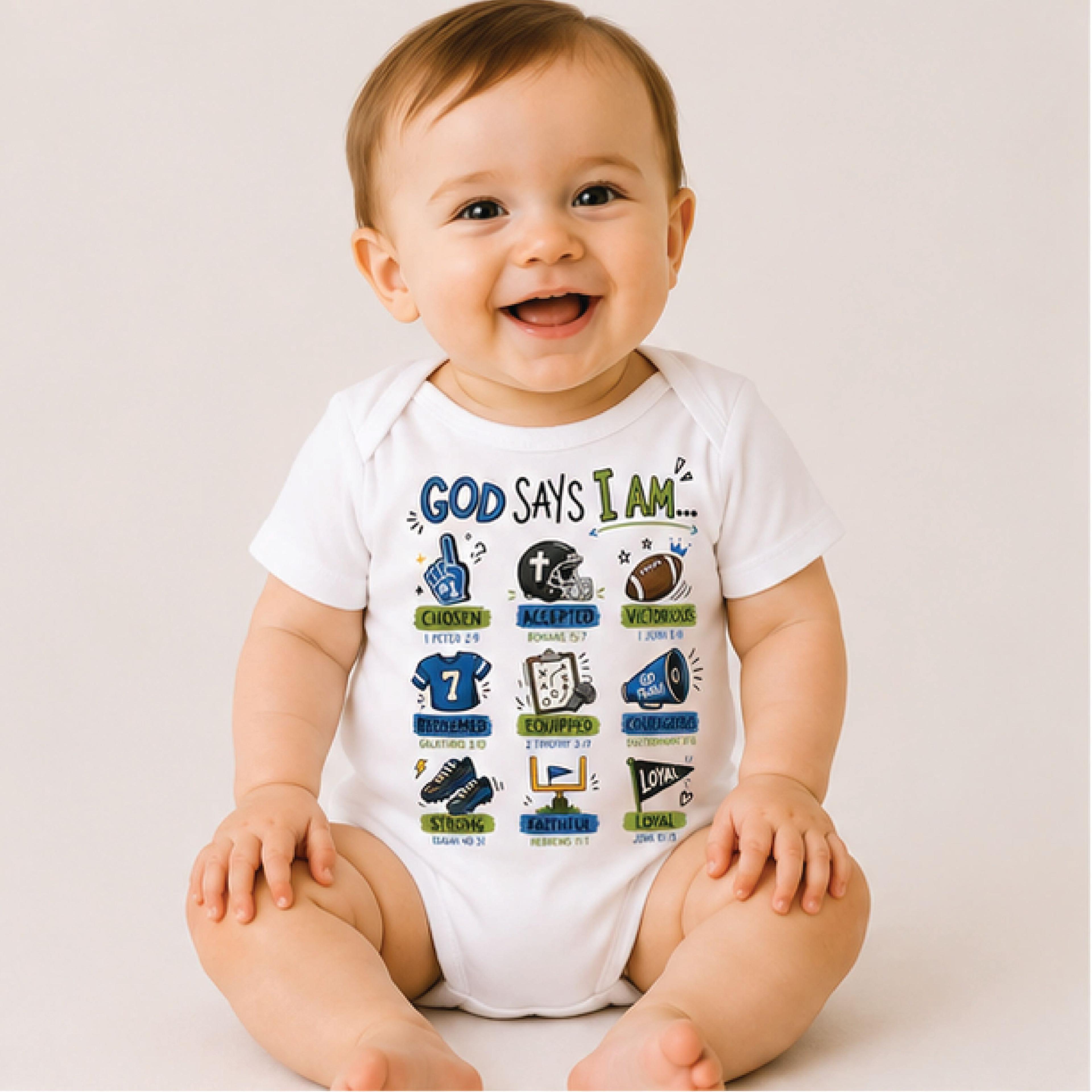 god says i am football kids shirt, christian football toddler tee, faith based sports shirt, bible verse kids gift