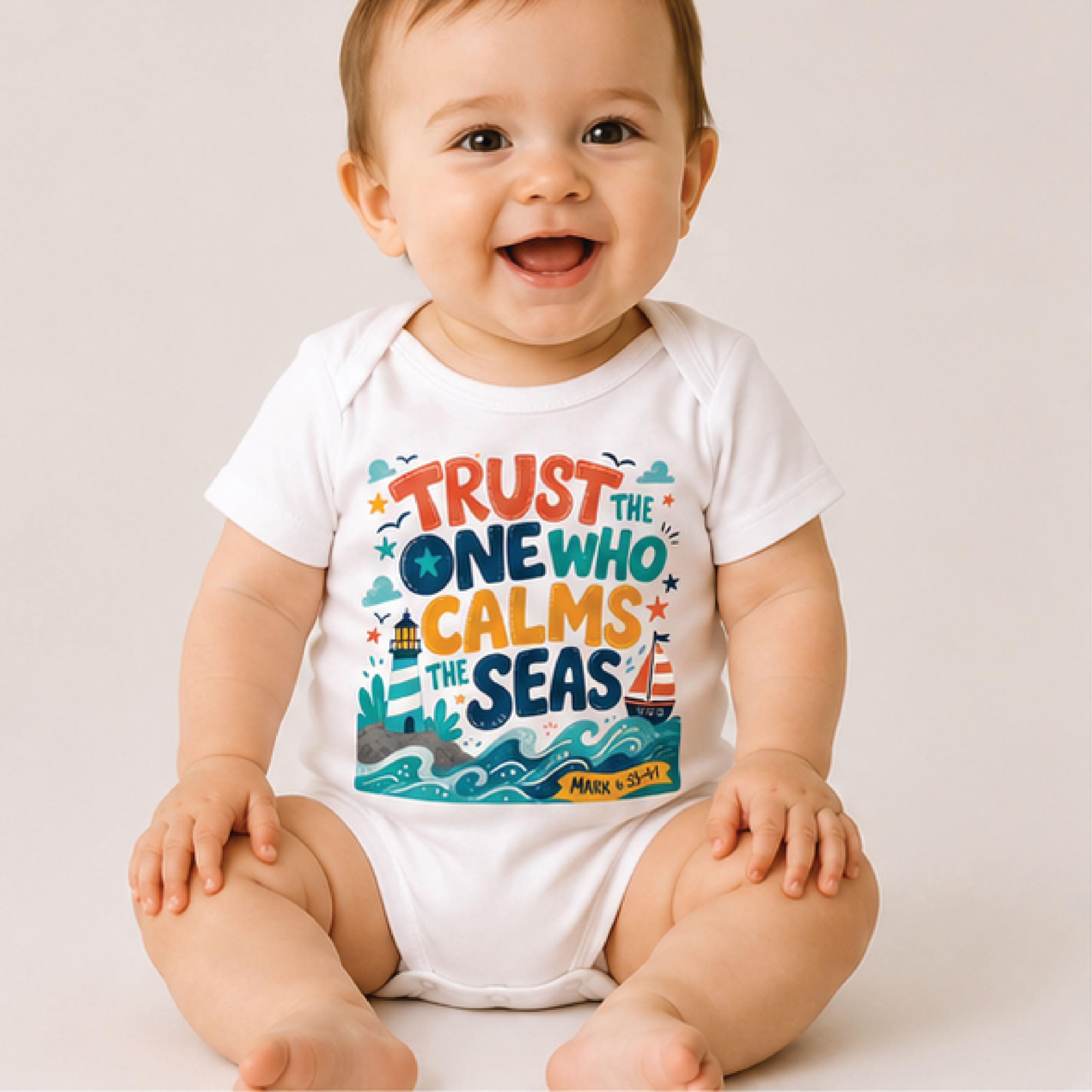trust the one who calms the seas kids shirt, christian toddler tee, jesus faith bible shirt, christian kids gift