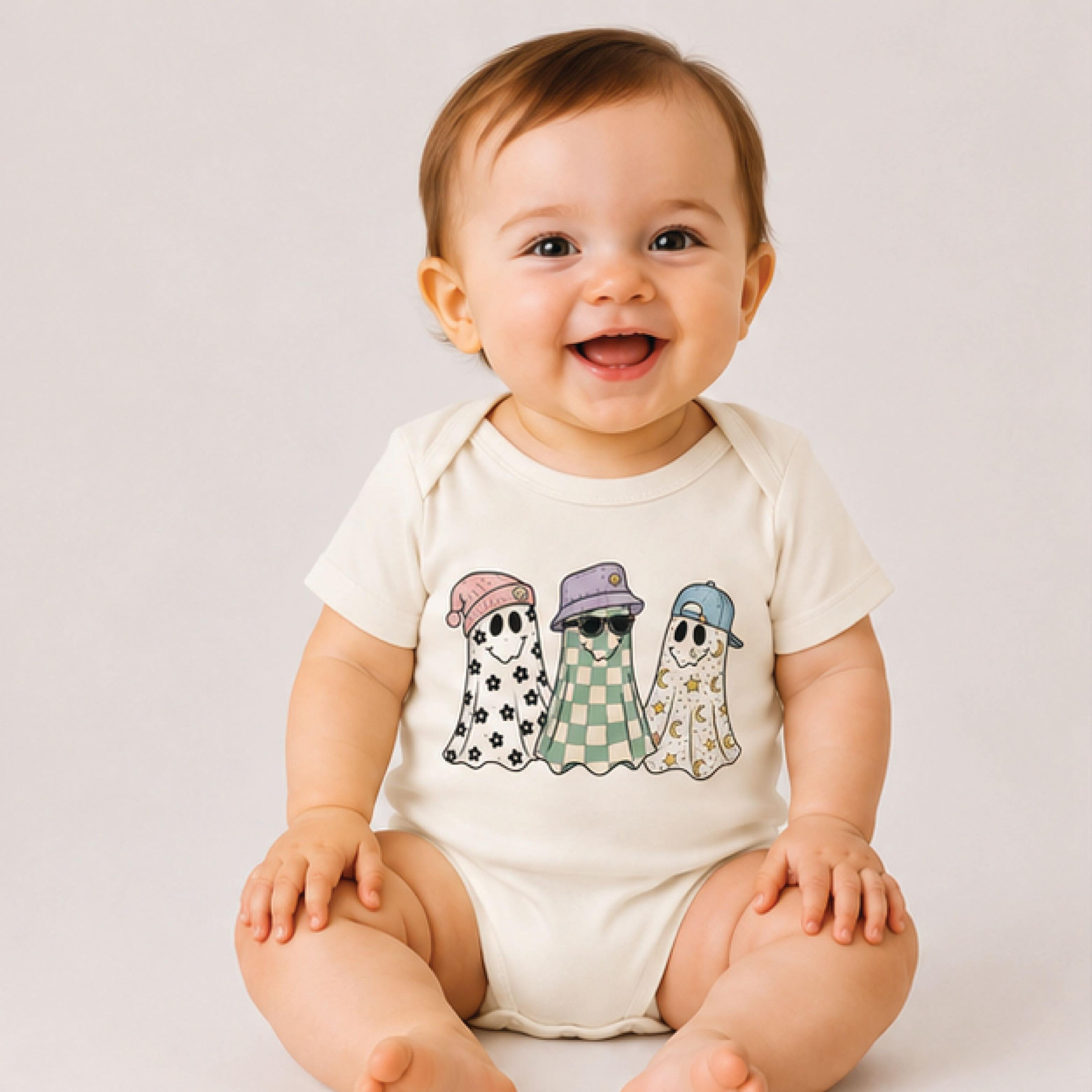 trendy ghost trio kids shirt, cute halloween toddler tee, spooky ghost t-shirt, trick or treat fall outfit for kids