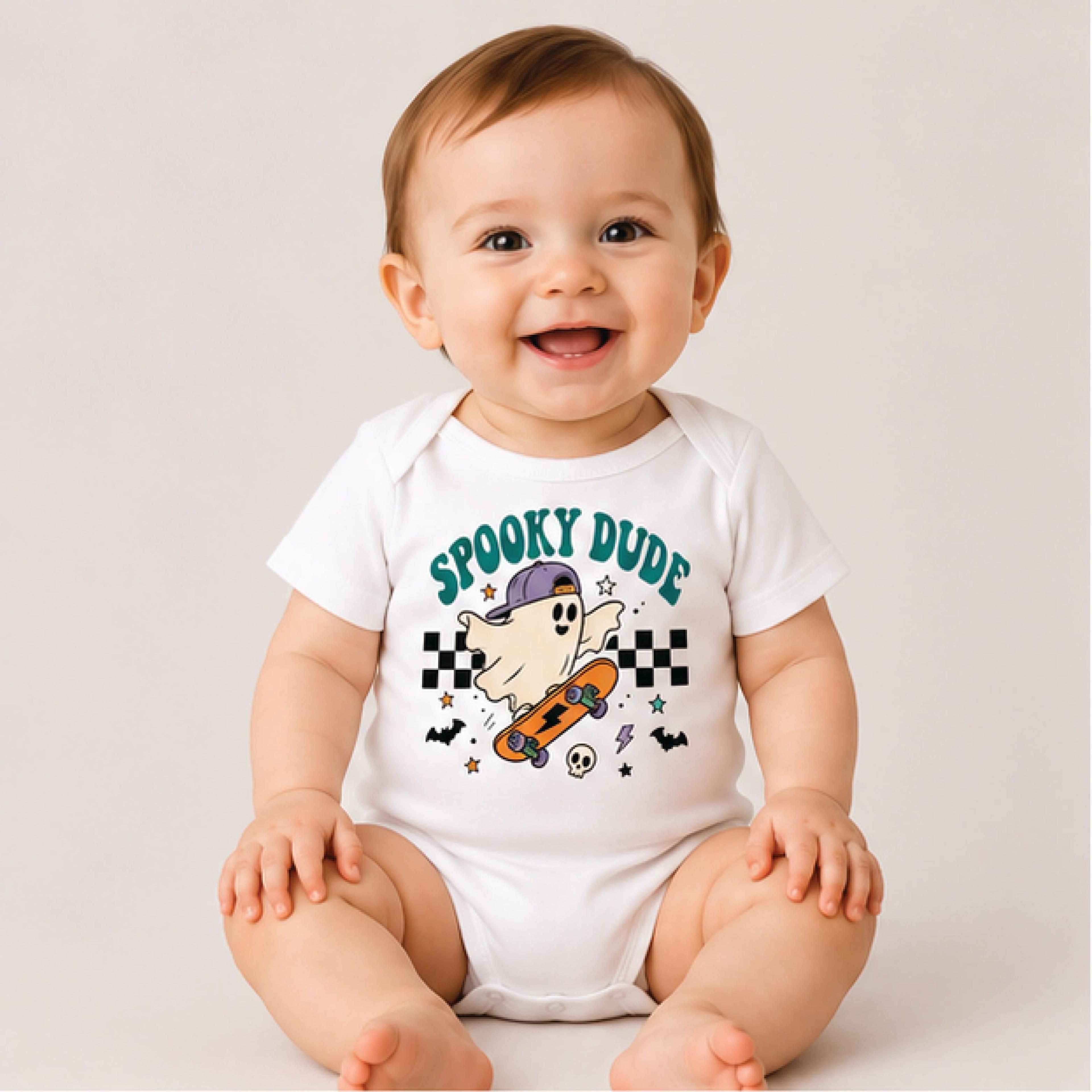 spooky dude ghost skateboard kids shirt, halloween toddler tee, skater ghost shirt, trick or treat boys fall outfit