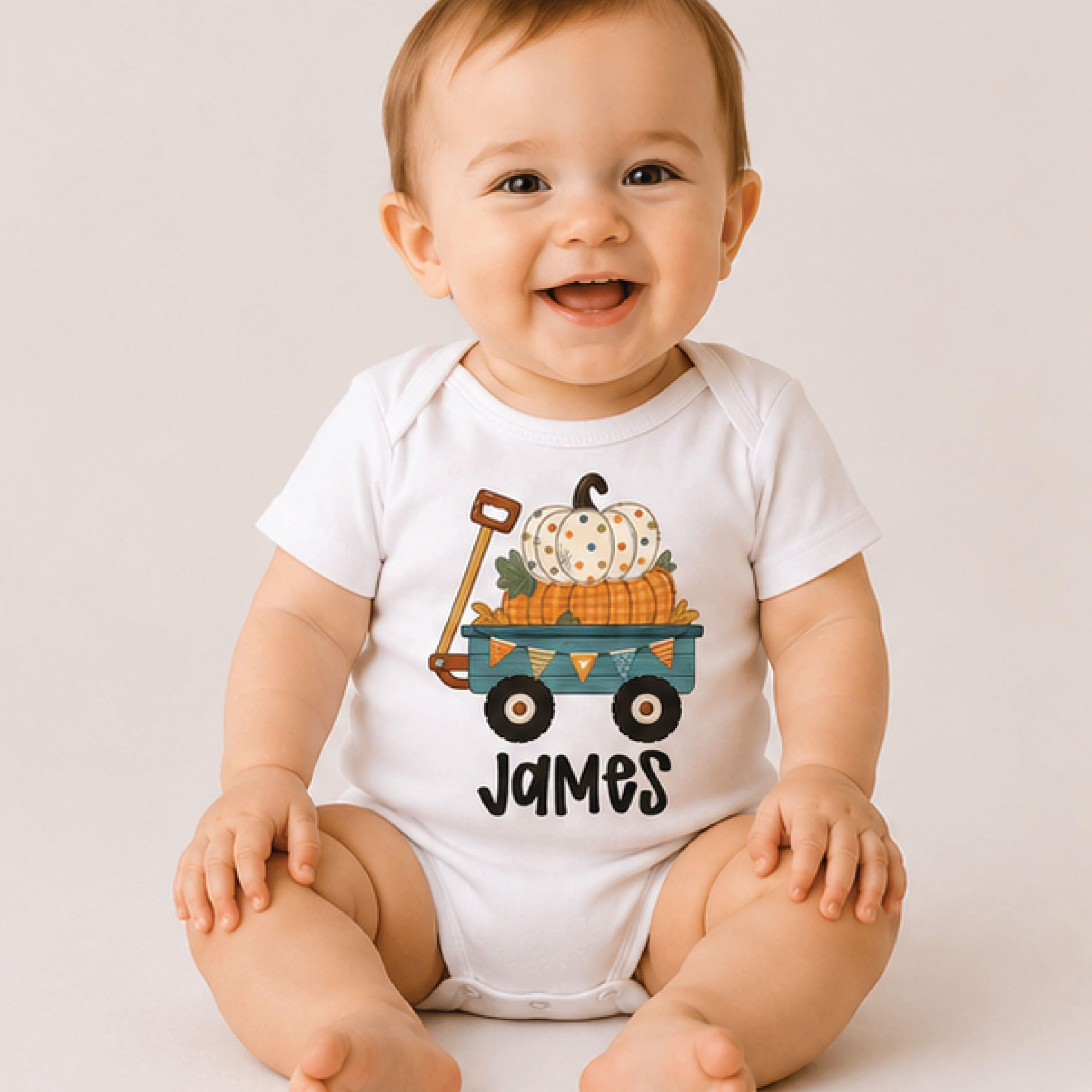 personalized pumpkin wagon kids shirt, custom name fall toddler tee, pumpkin patch autumn shirt, thanksgiving kids gift