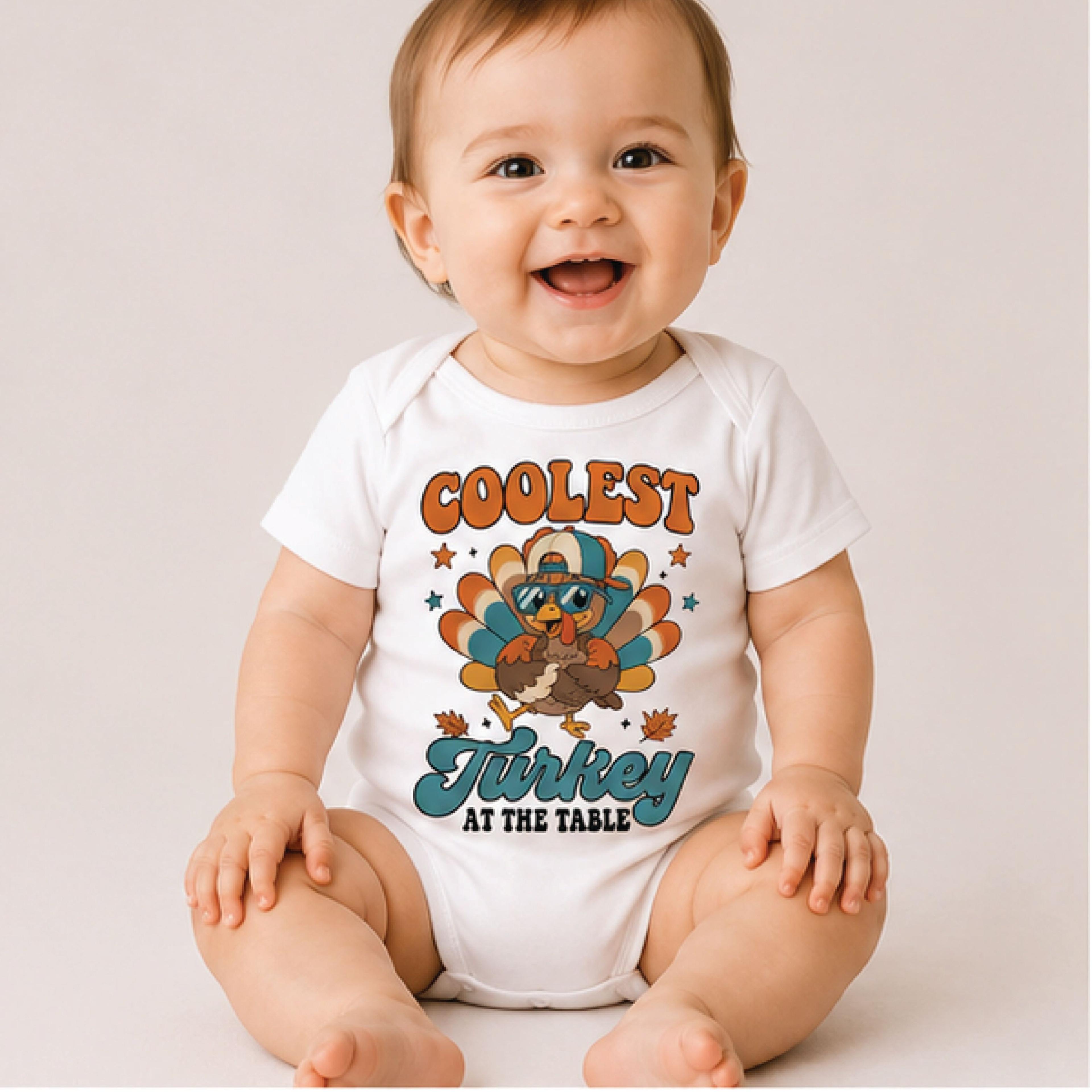 coolest turkey at the table kids shirt, funny thanksgiving toddler tee, cute turkey day shirt, fall kids outfit gift