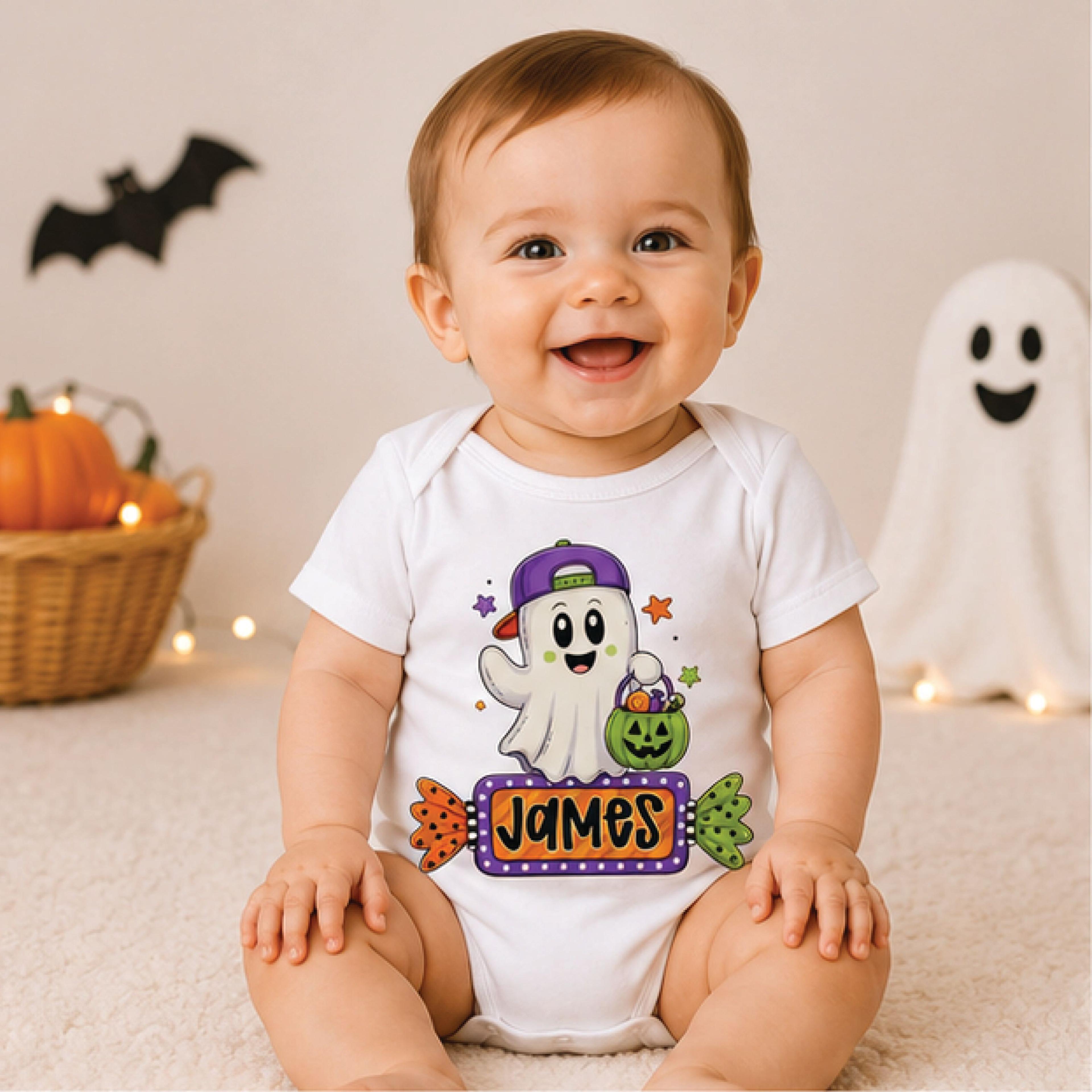 personalized halloween ghost shirt, custom name kids tee, cute spooky toddler shirt, trick or treat halloween outfit