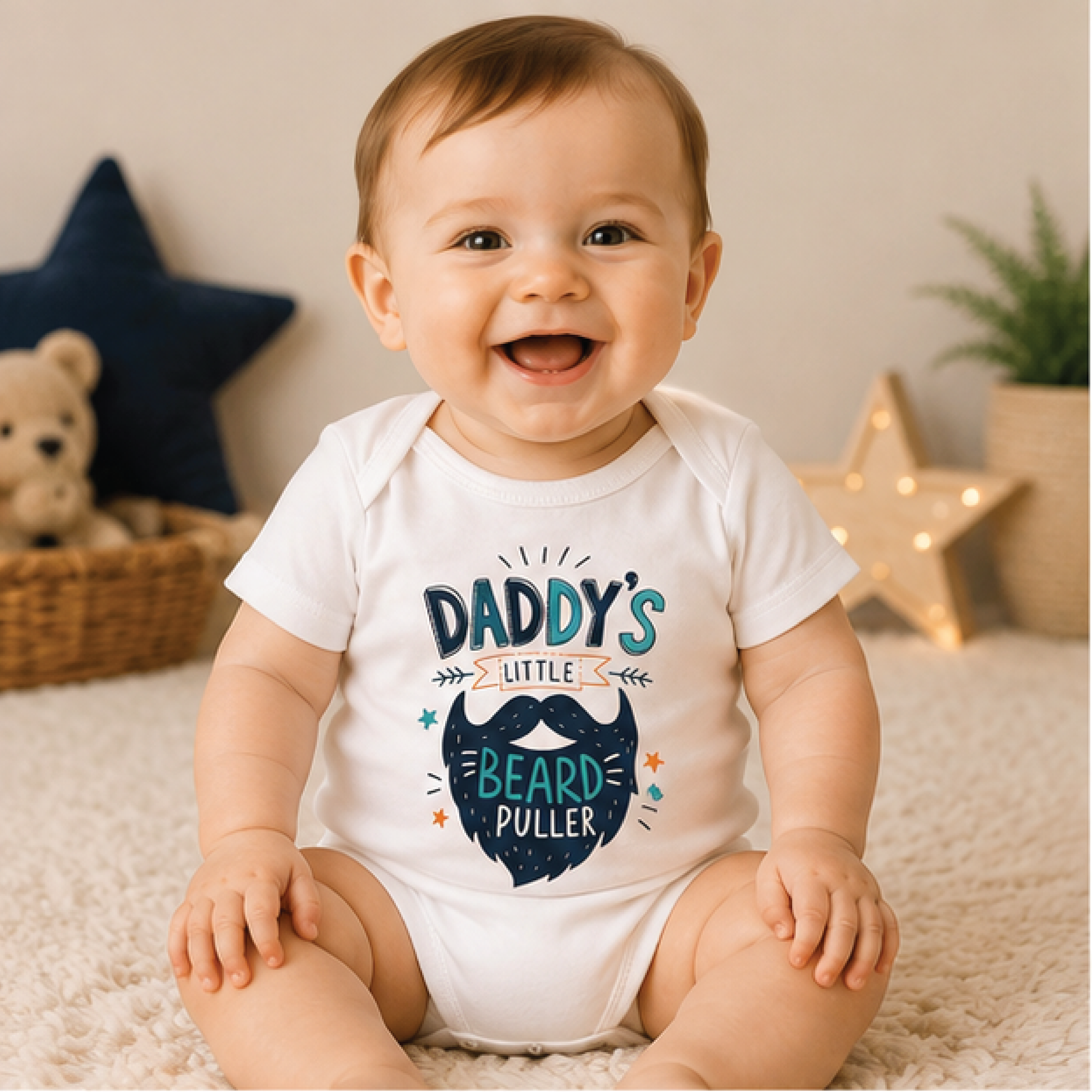 daddys little beard puller baby bodysuit, funny dad baby onesie, cute father son newborn outfit, baby shower gift