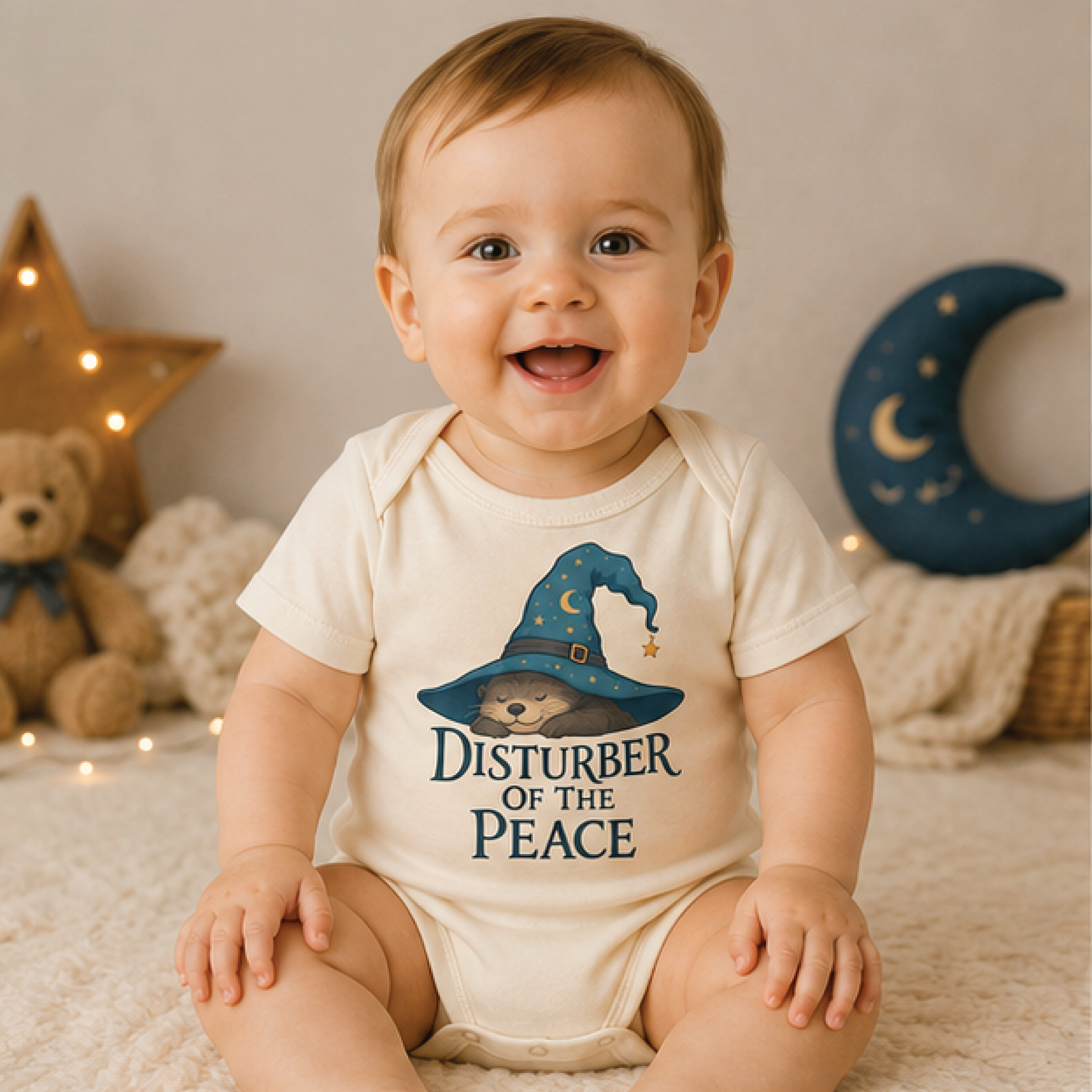 disturber of the peace baby bodysuit, funny baby onesie, mischievous newborn outfit, cute baby shower gift for new paren