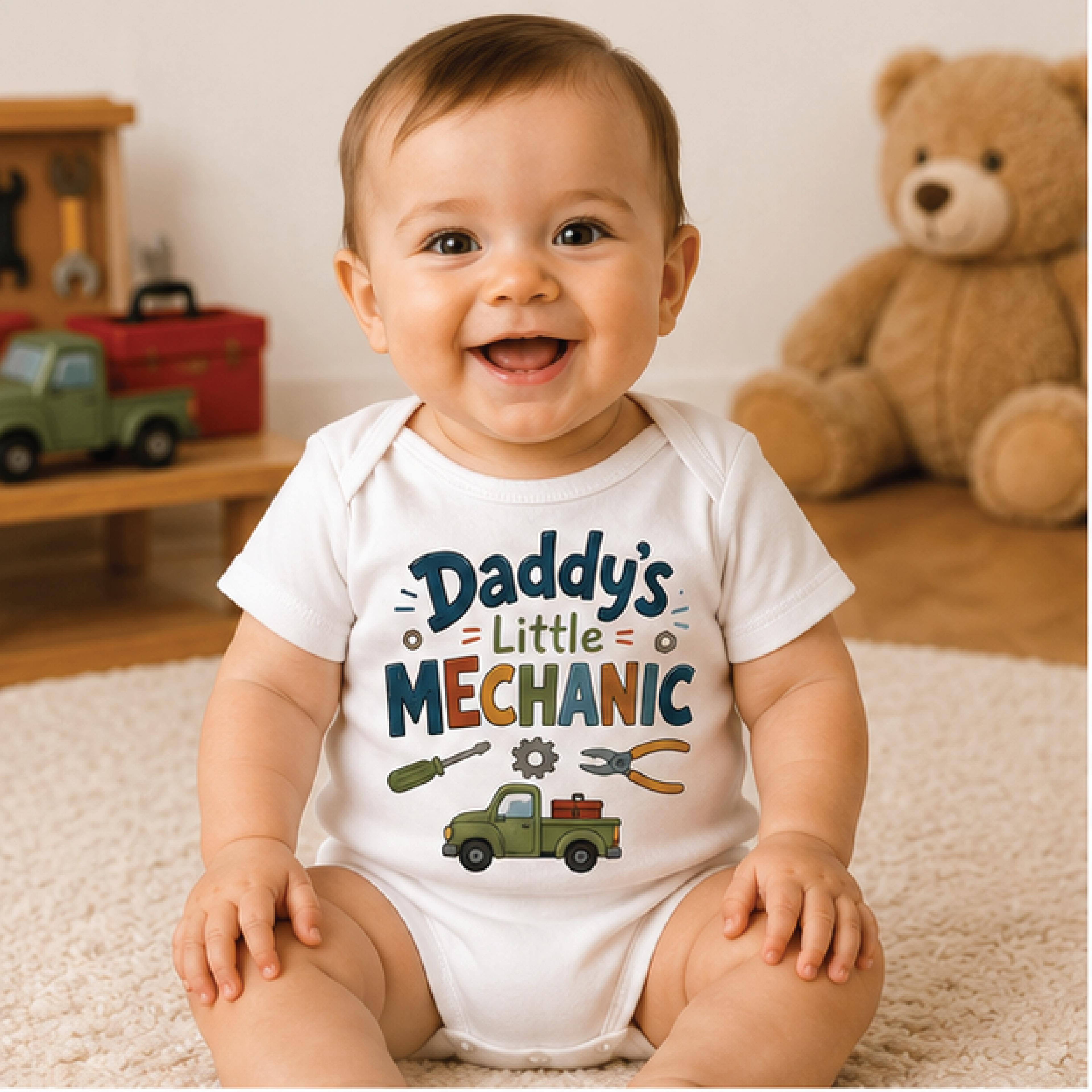 daddys little mechanic baby bodysuit, mechanic dad baby onesie, car lover newborn outfit, auto repair baby shower gift