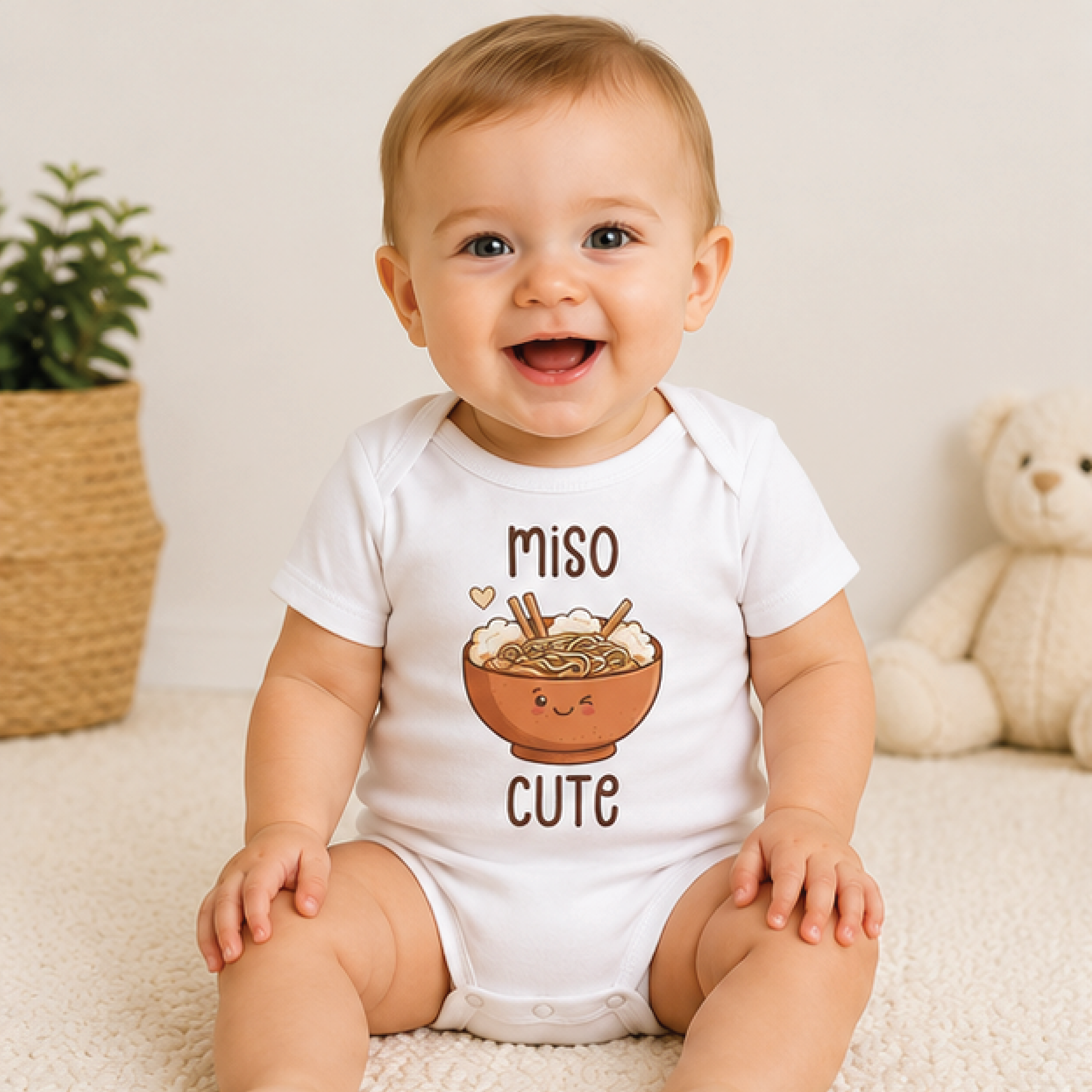 miso cute baby bodysuit, funny ramen baby onesie, japanese food newborn outfit, cute foodie baby shower gift