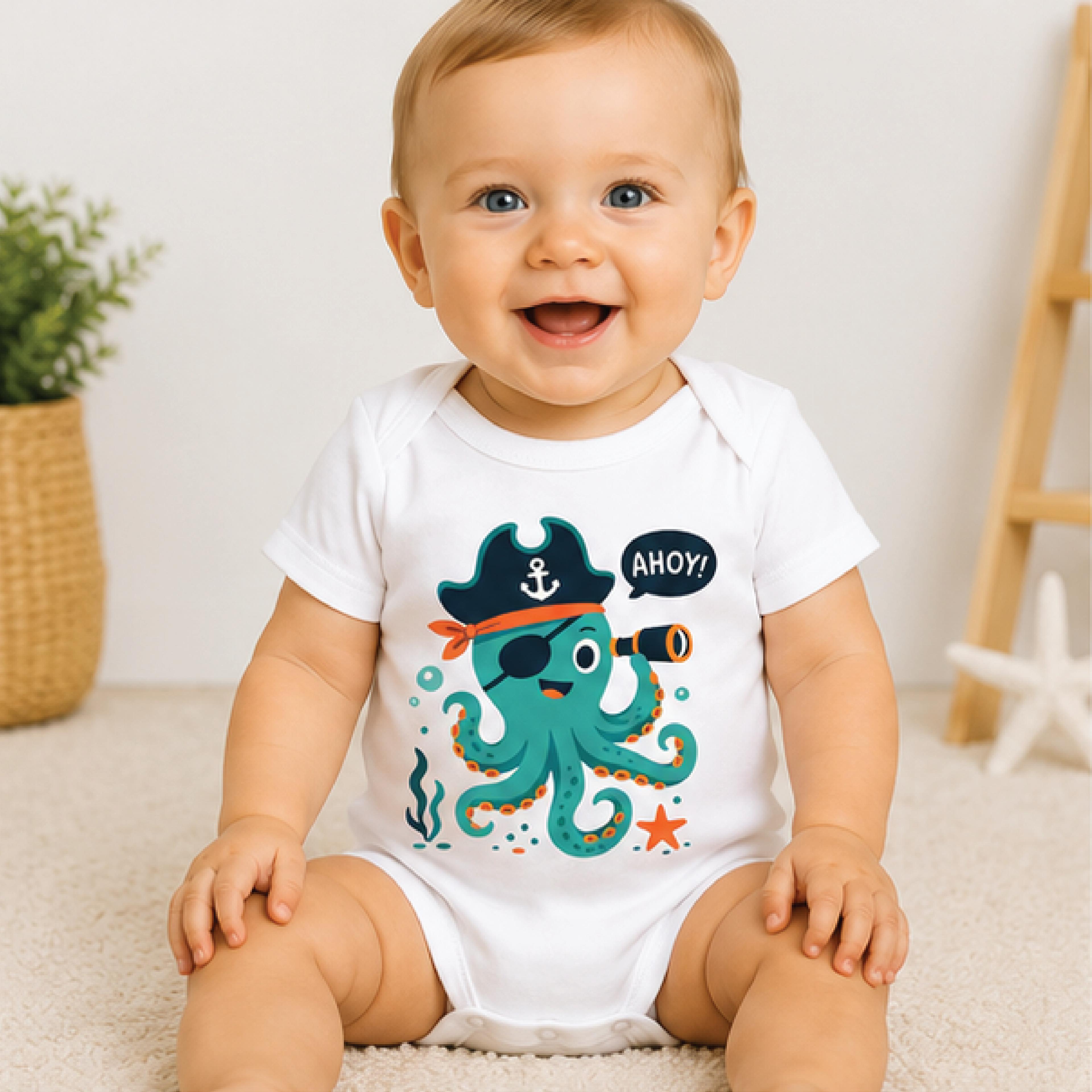 ahoy pirate octopus kids shirt, cute pirate toddler tee, nautical ocean t-shirt, sea adventure gift for boys girls