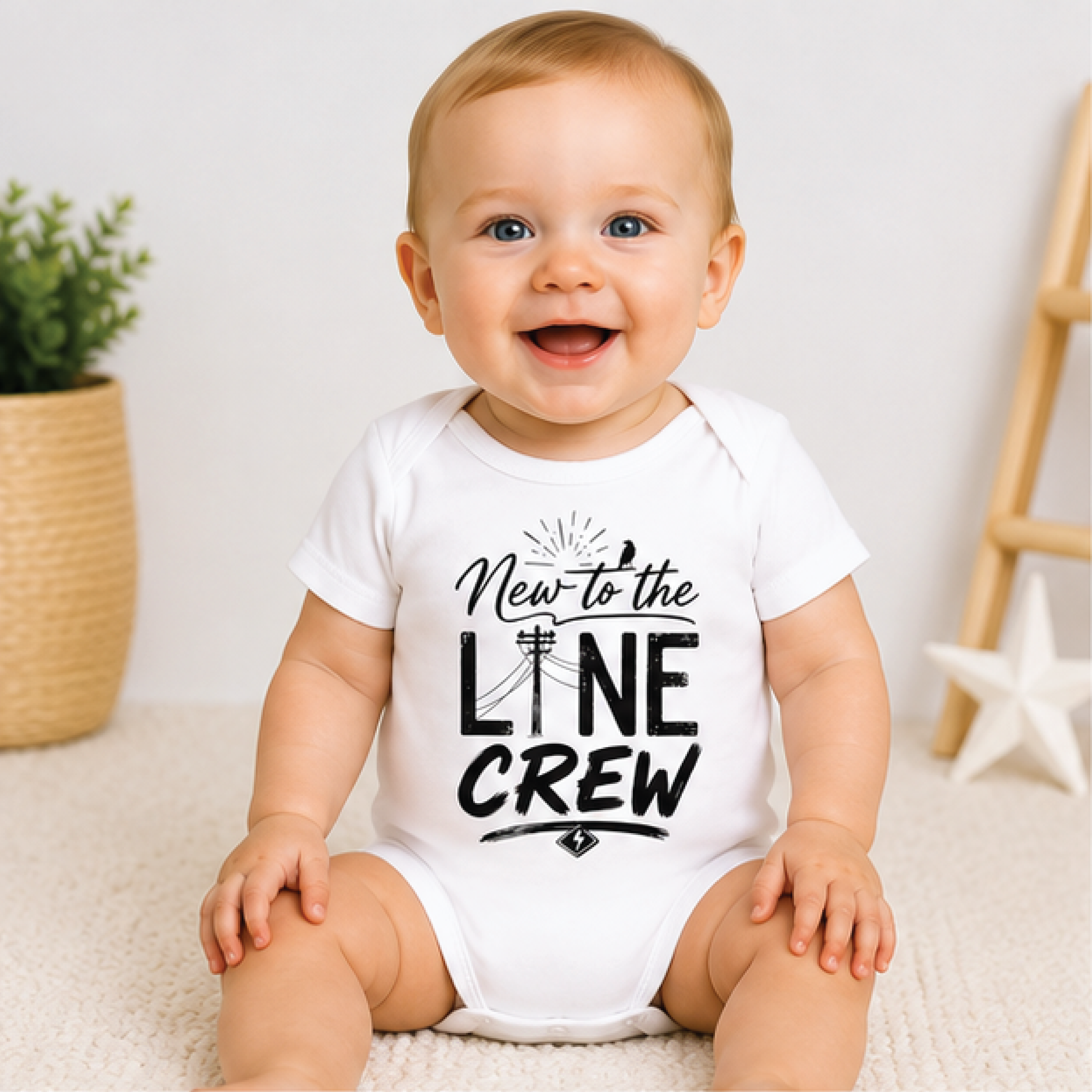 new to the line crew baby bodysuit, lineman baby onesie, power line newborn outfit, utility worker baby shower gift