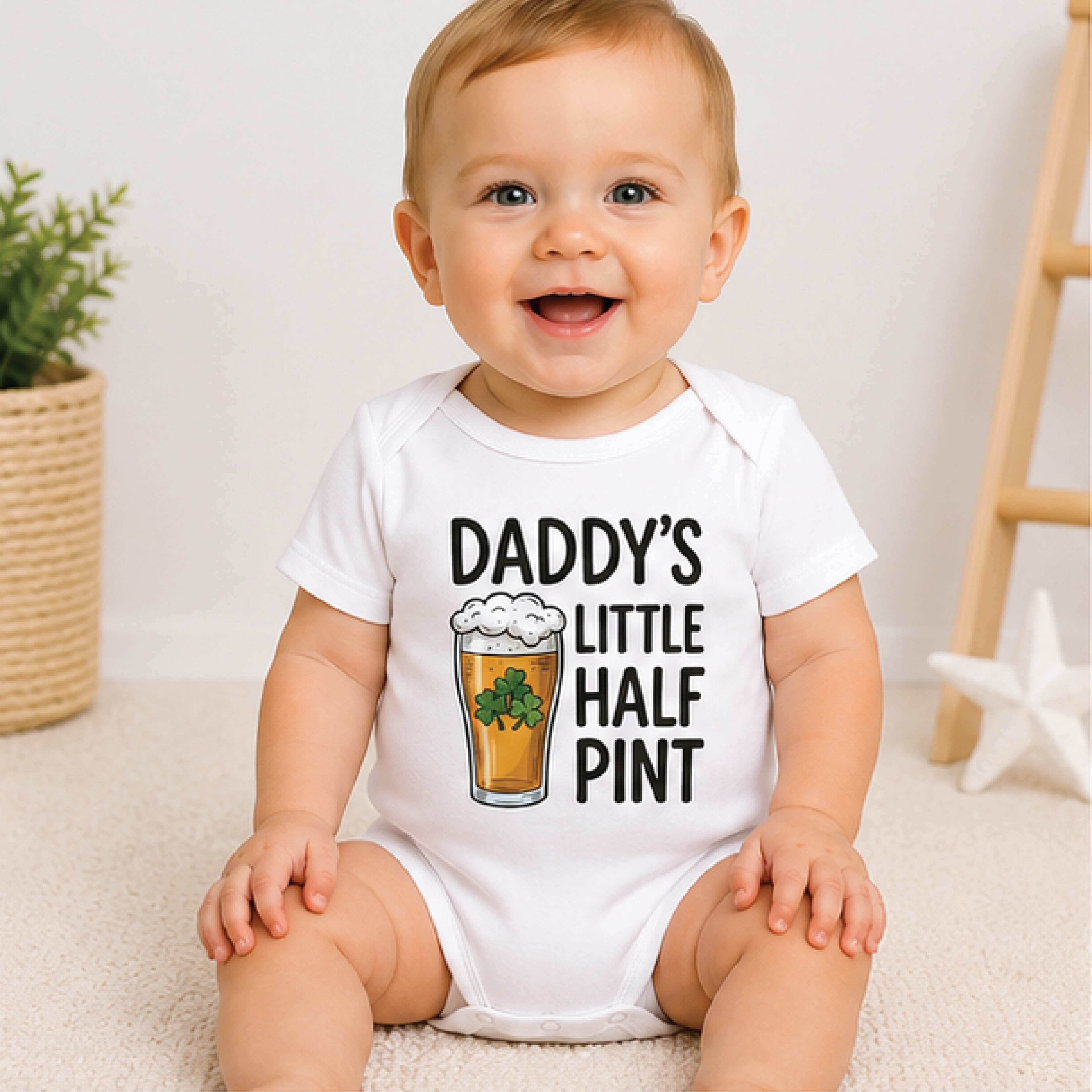 daddys little half pint baby bodysuit, funny dad baby onesie, cute country newborn outfit, daddy baby shower gift