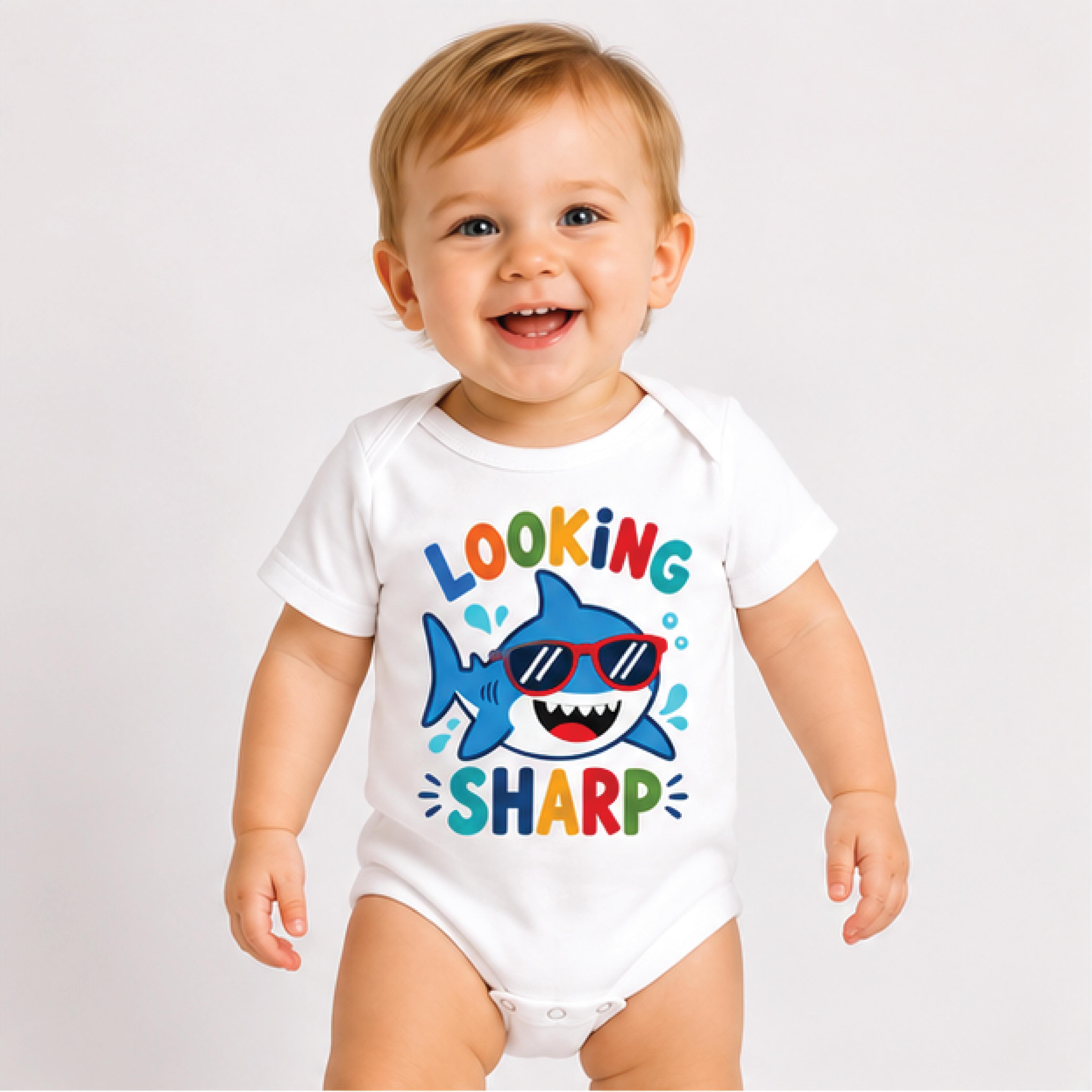 looking sharp shark toddler shirt, funny kids tee, cute shark t-shirt, ocean animal shirt, shark lover gift for kids