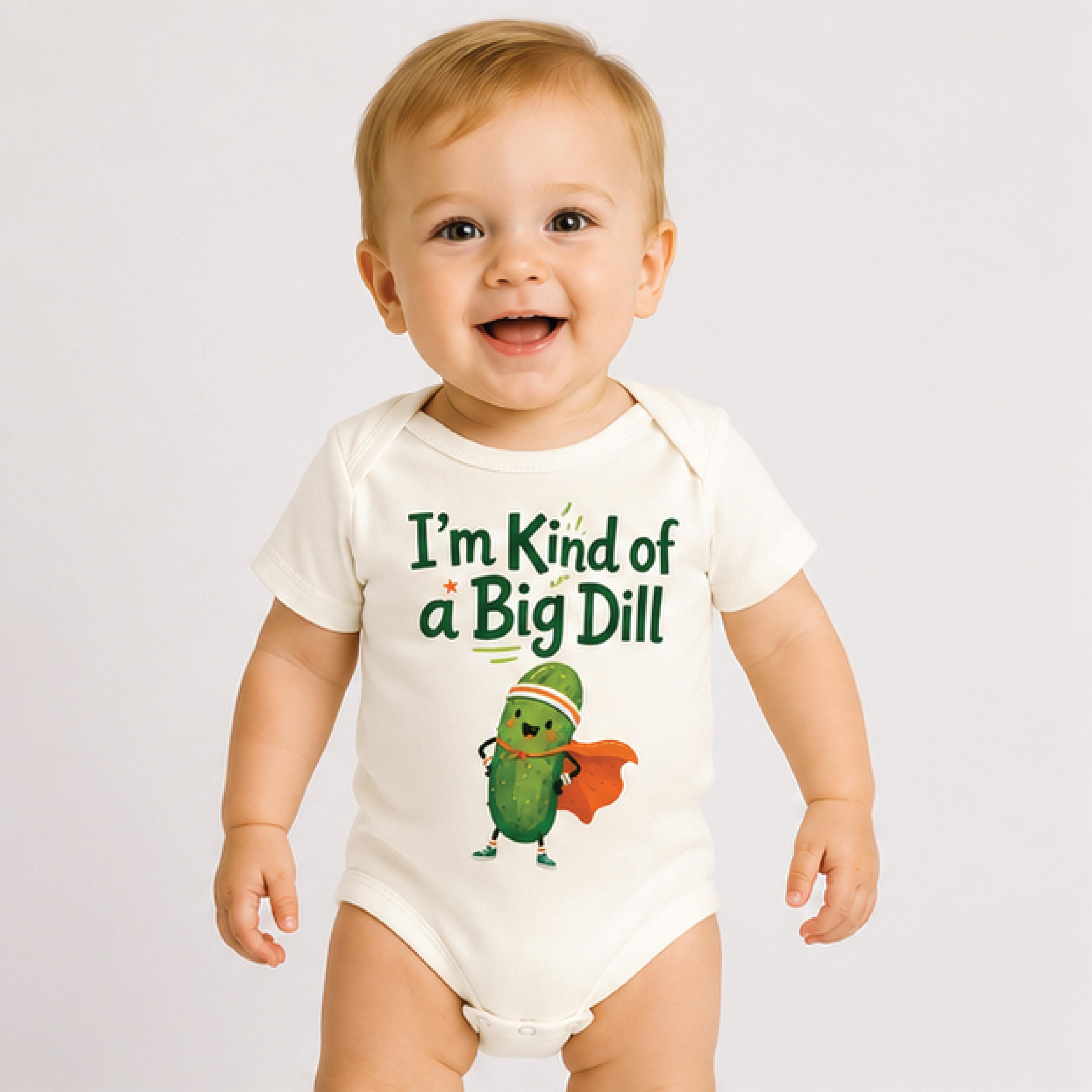 im kind of a big dill baby bodysuit, funny pickle baby onesie, cute food pun newborn outfit, baby shower gift