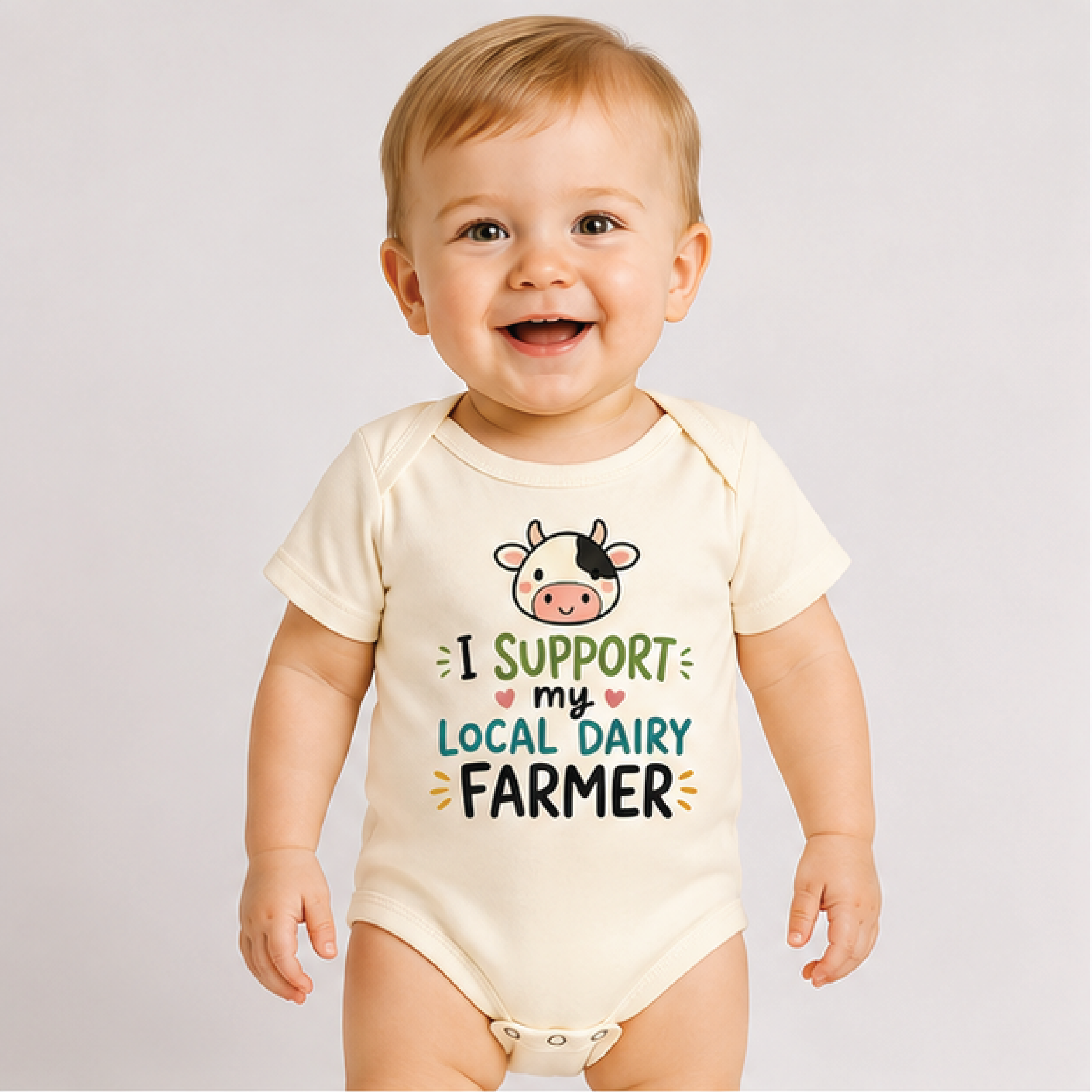 i support my local dairy farmer baby bodysuit, cute cow baby onesie, farm newborn outfit, dairy farmer baby gift
