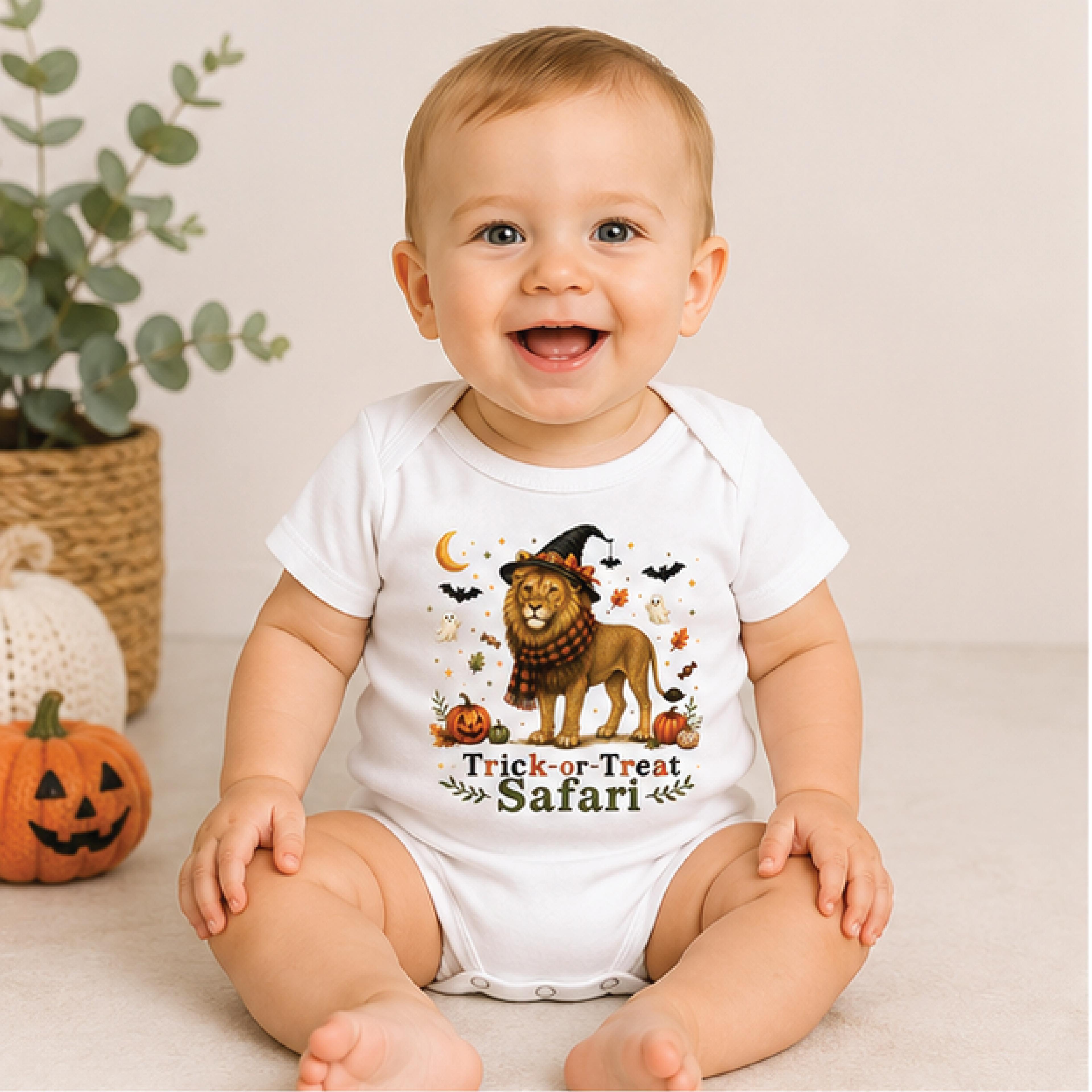 trick or treat safari baby bodysuit, halloween lion kids shirt, spooky safari toddler tee, cute halloween baby outfit