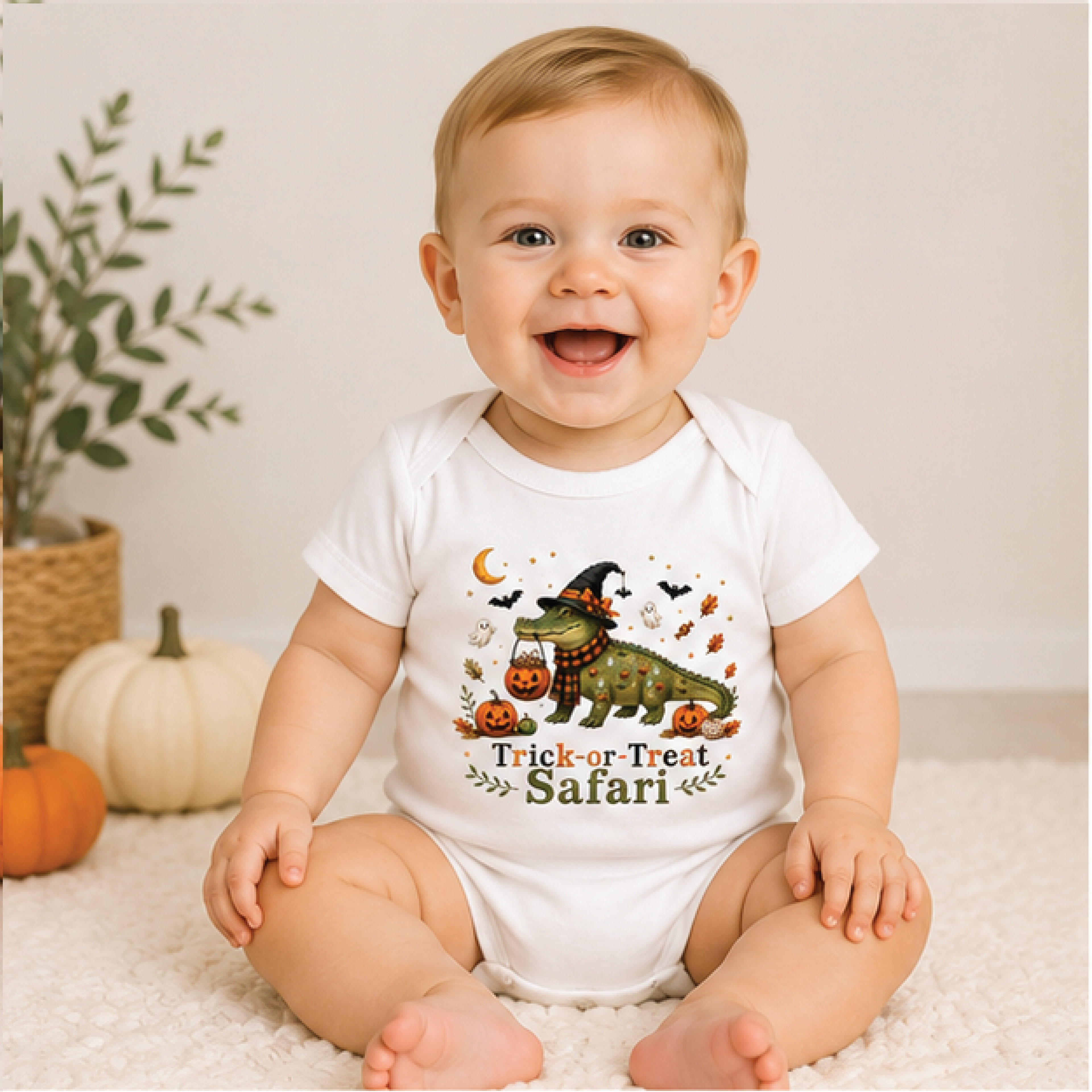 trick or treat safari alligator baby bodysuit, halloween crocodile kids shirt, spooky safari toddler tee, baby halloween