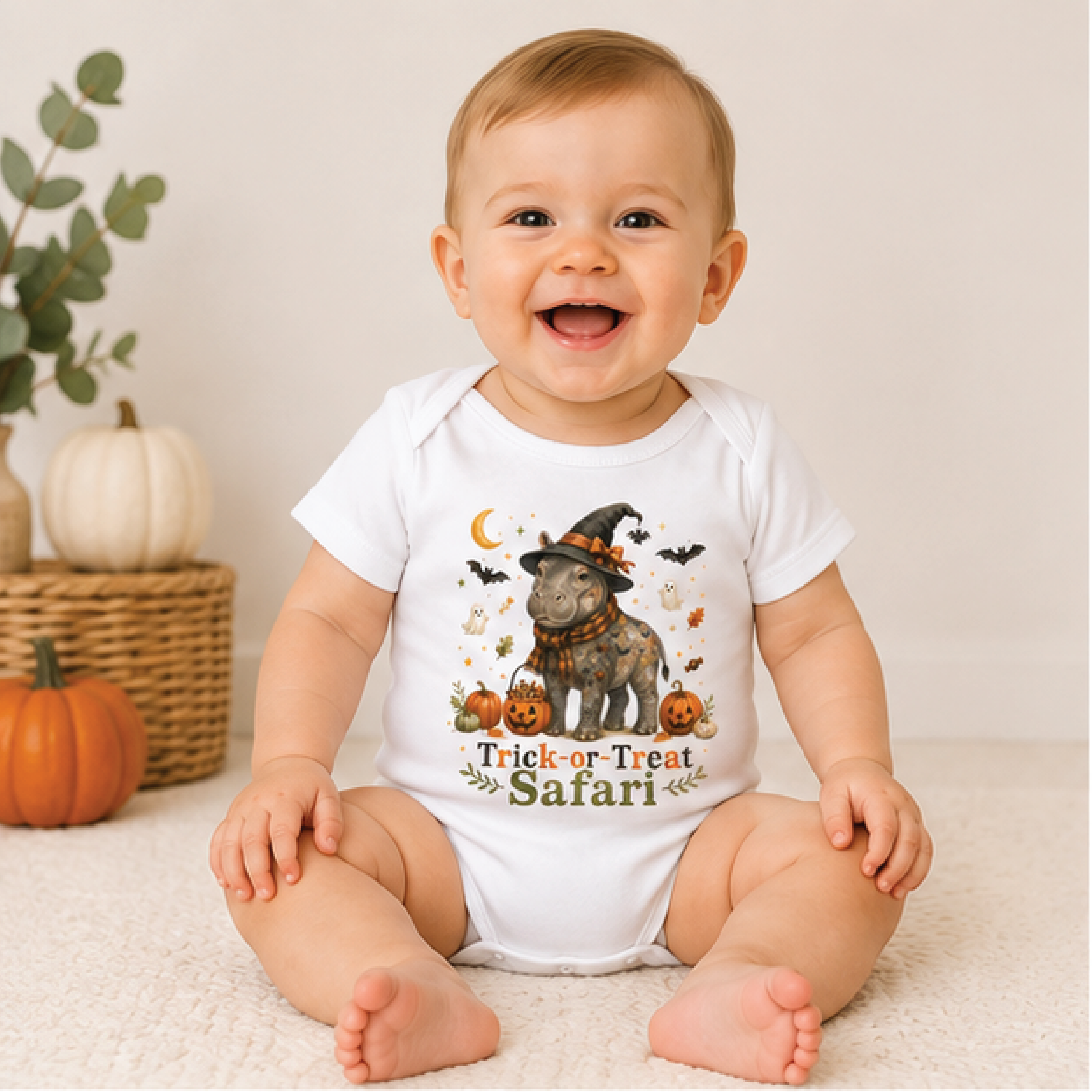 trick or treat safari hippo baby bodysuit, halloween hippo kids shirt, spooky safari toddler tee, cute halloween outfit