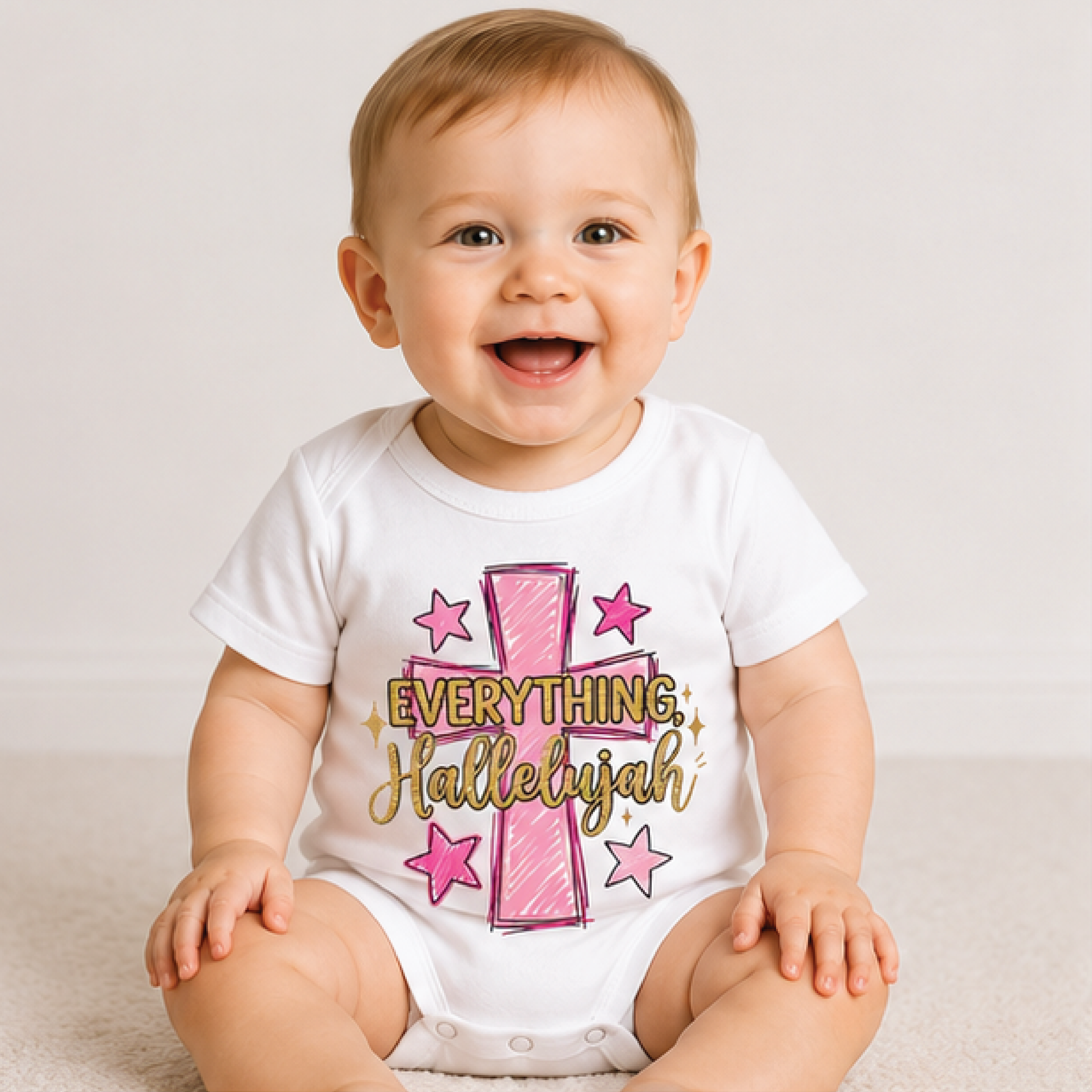 everything hallelujah christian kids shirt, jesus faith toddler tee, retro cross baby bodysuit, religious youth shirt gi