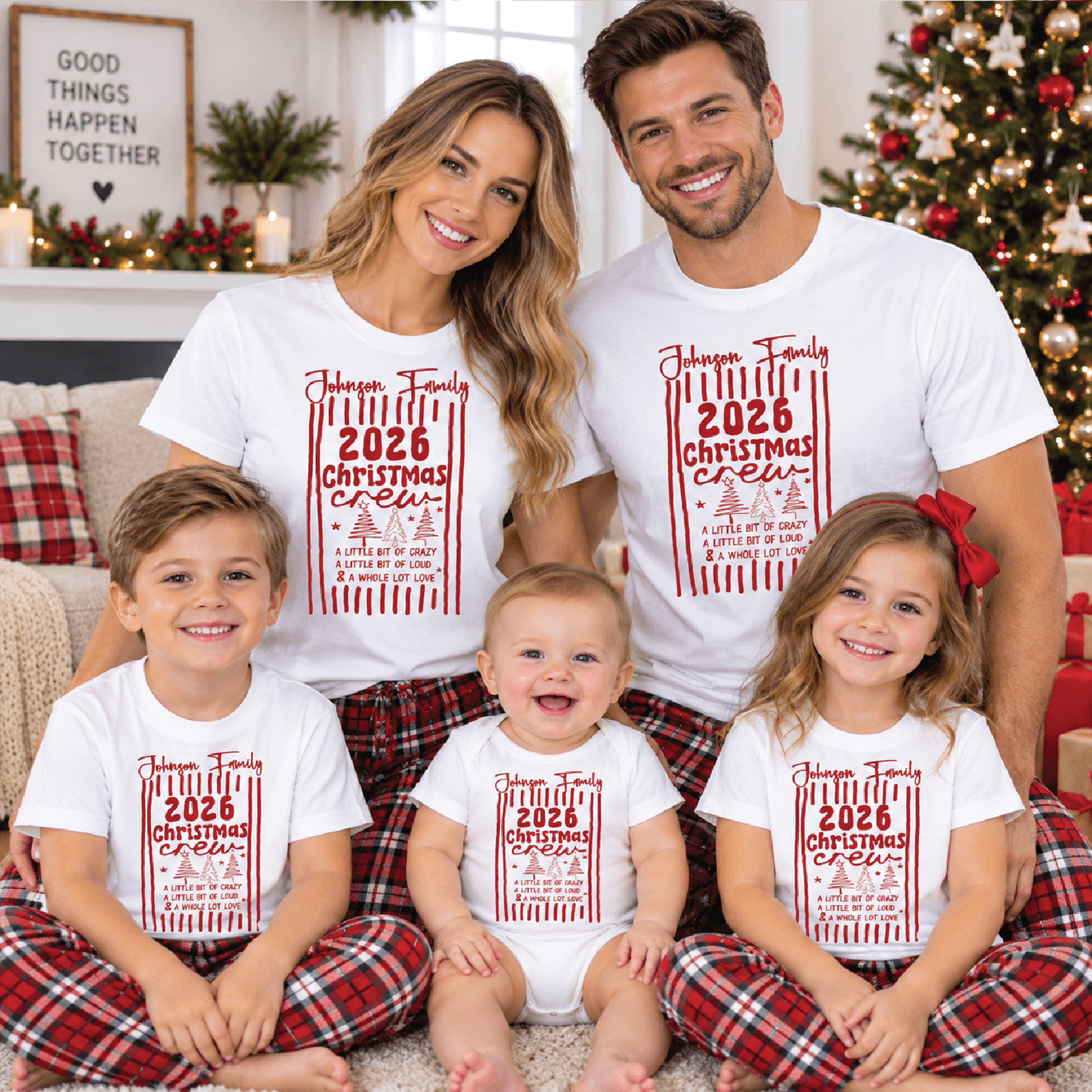 custom family christmas crew 2026 shirt, personalized matching family xmas shirts, holiday group tee