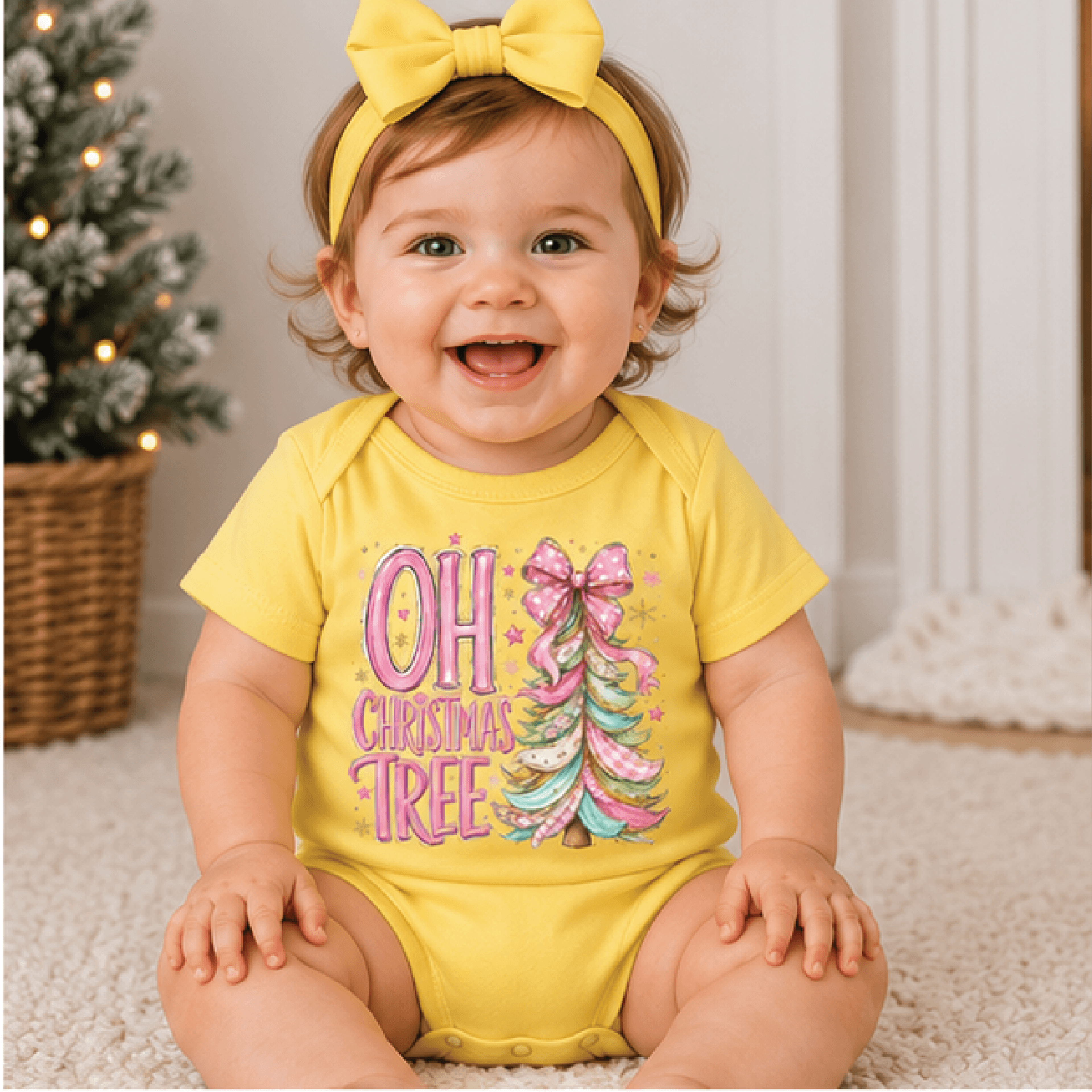 oh christmas tree kids t-shirt, coquette bow christmas tee, cute holiday toddler shirt, festive baby romper christmas ou