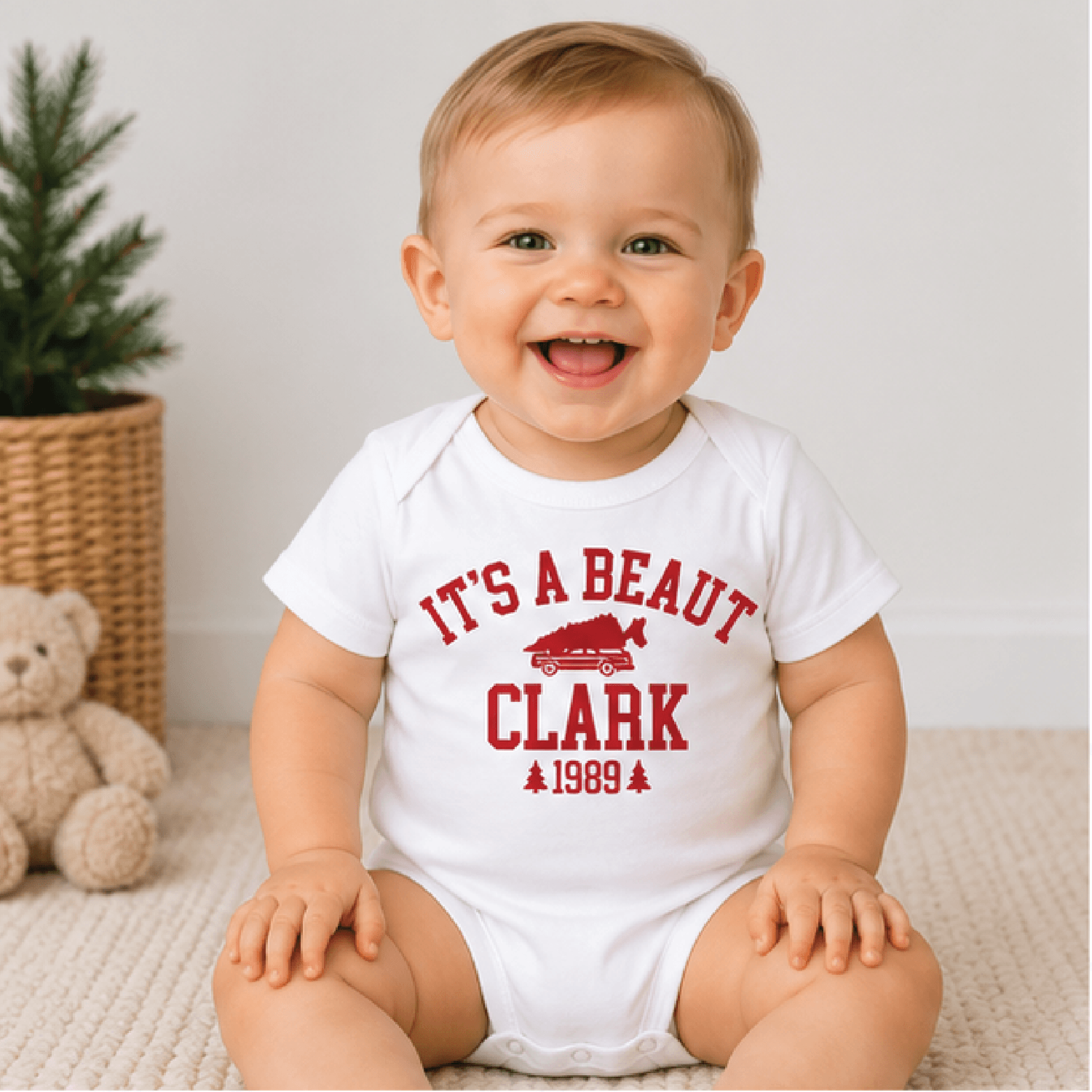 its a beaut clark christmas kids t-shirt, funny holiday toddler tee, christmas tree car shirt, festive baby romper xmas