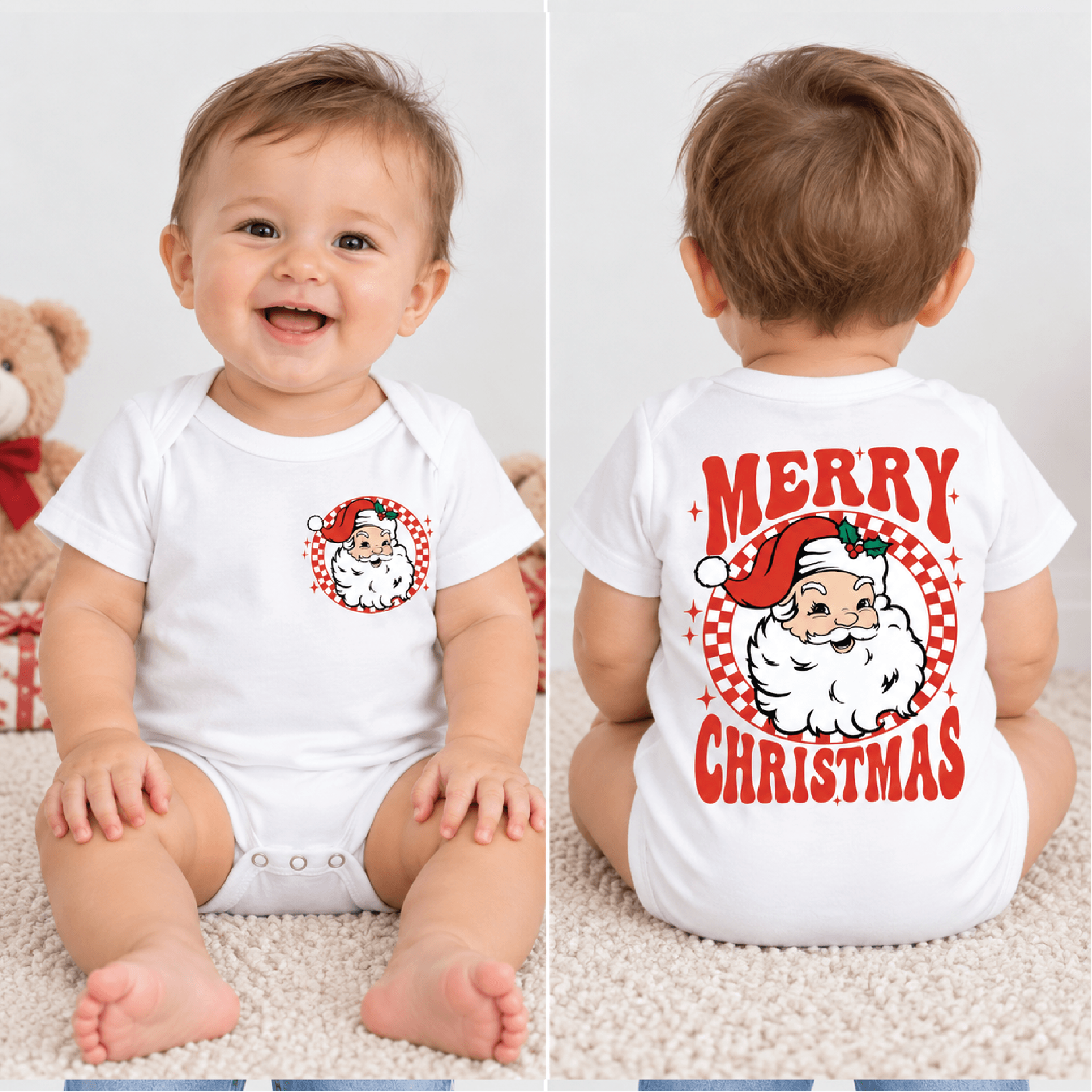 vintage santa christmas kids t-shirt, retro holiday toddler tee, jolly santa kids shirt, cute baby romper xmas outfit