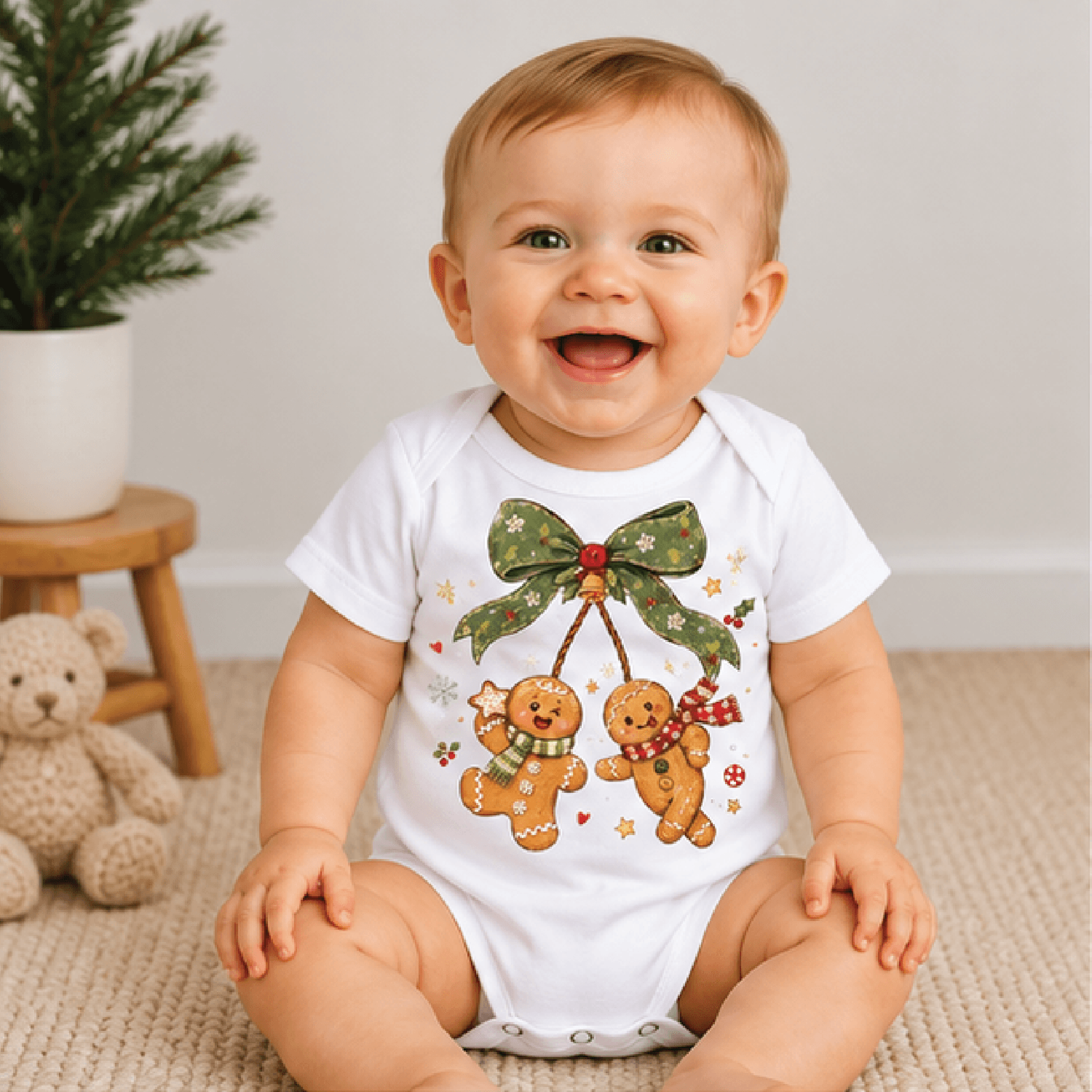 gingerbread christmas kids t-shirt, cute gingerbread cookie toddler tee, holiday bow shirt, festive baby romper xmas out