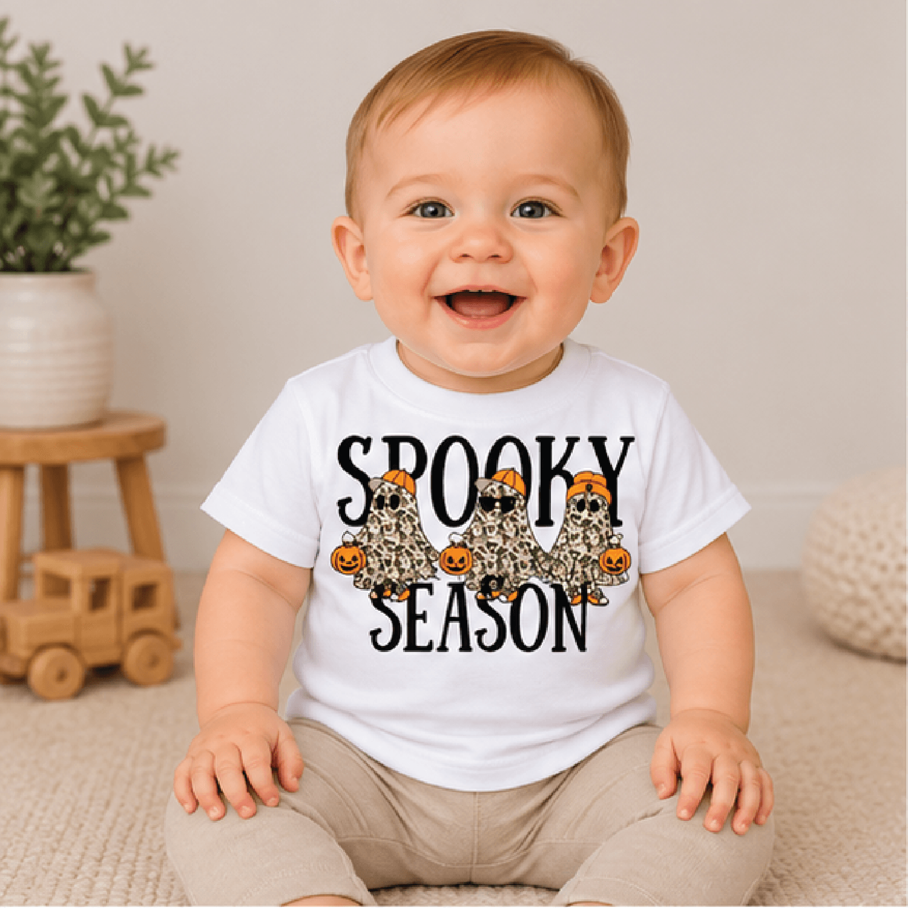 spooky season camo ghost kids t-shirt, halloween ghost toddler tee, camouflage kids shirt, cute halloween baby romper
