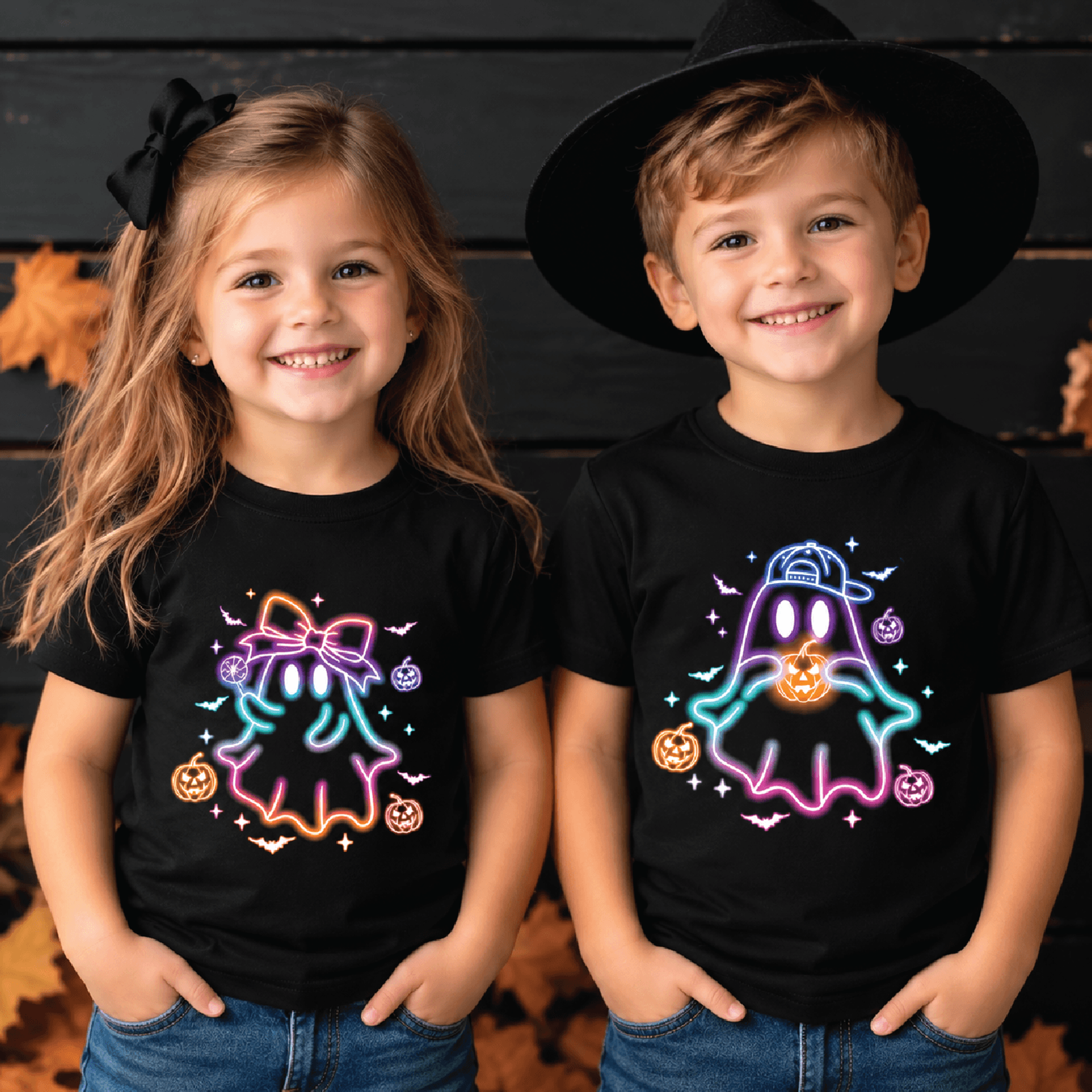 personalized neon ghost halloween kids t-shirt, custom name spooky toddler tee, cute ghost shirt, halloween baby romper