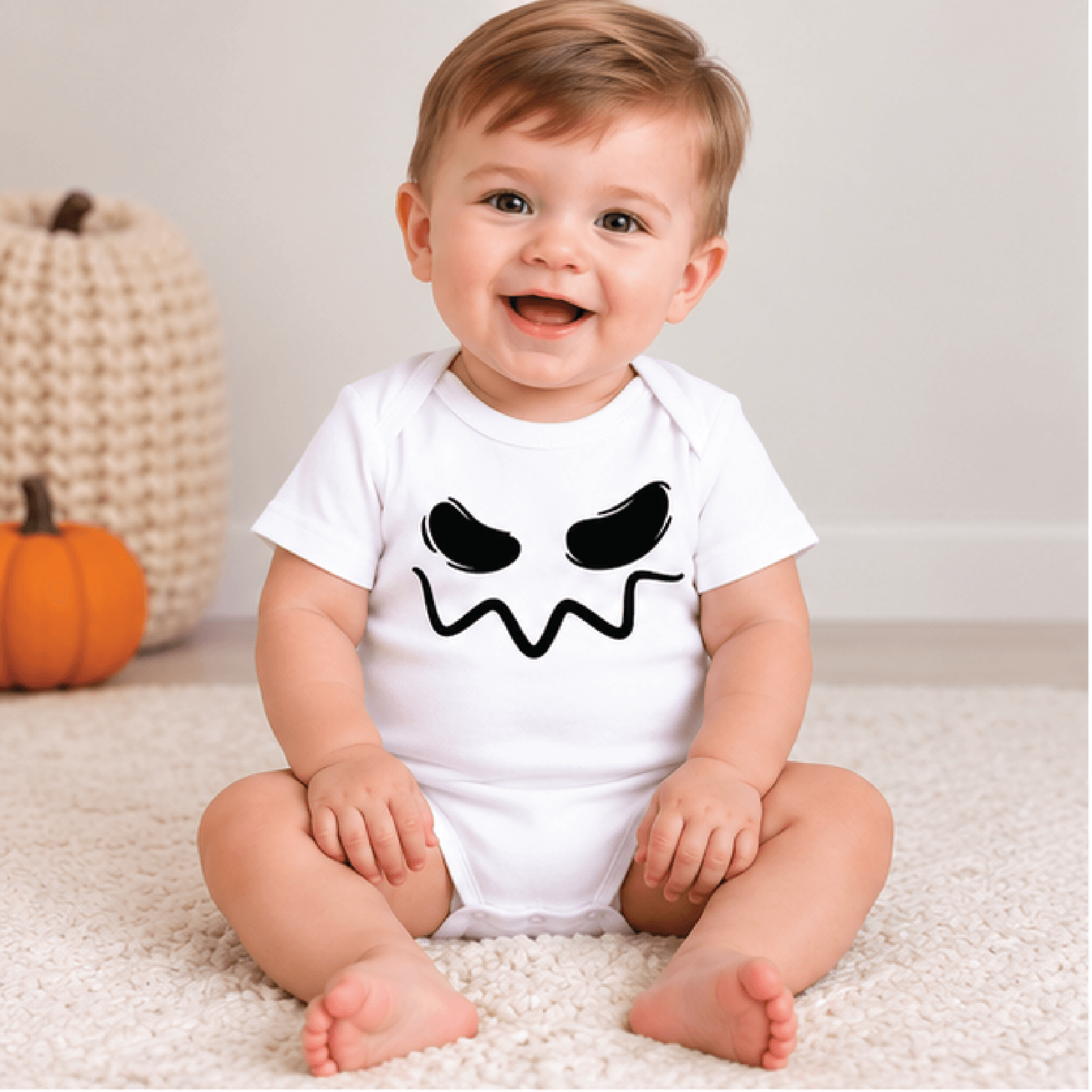 personalized pumpkin face kids t-shirt, matching halloween toddler tee, jack o lantern shirt, custom name baby romper