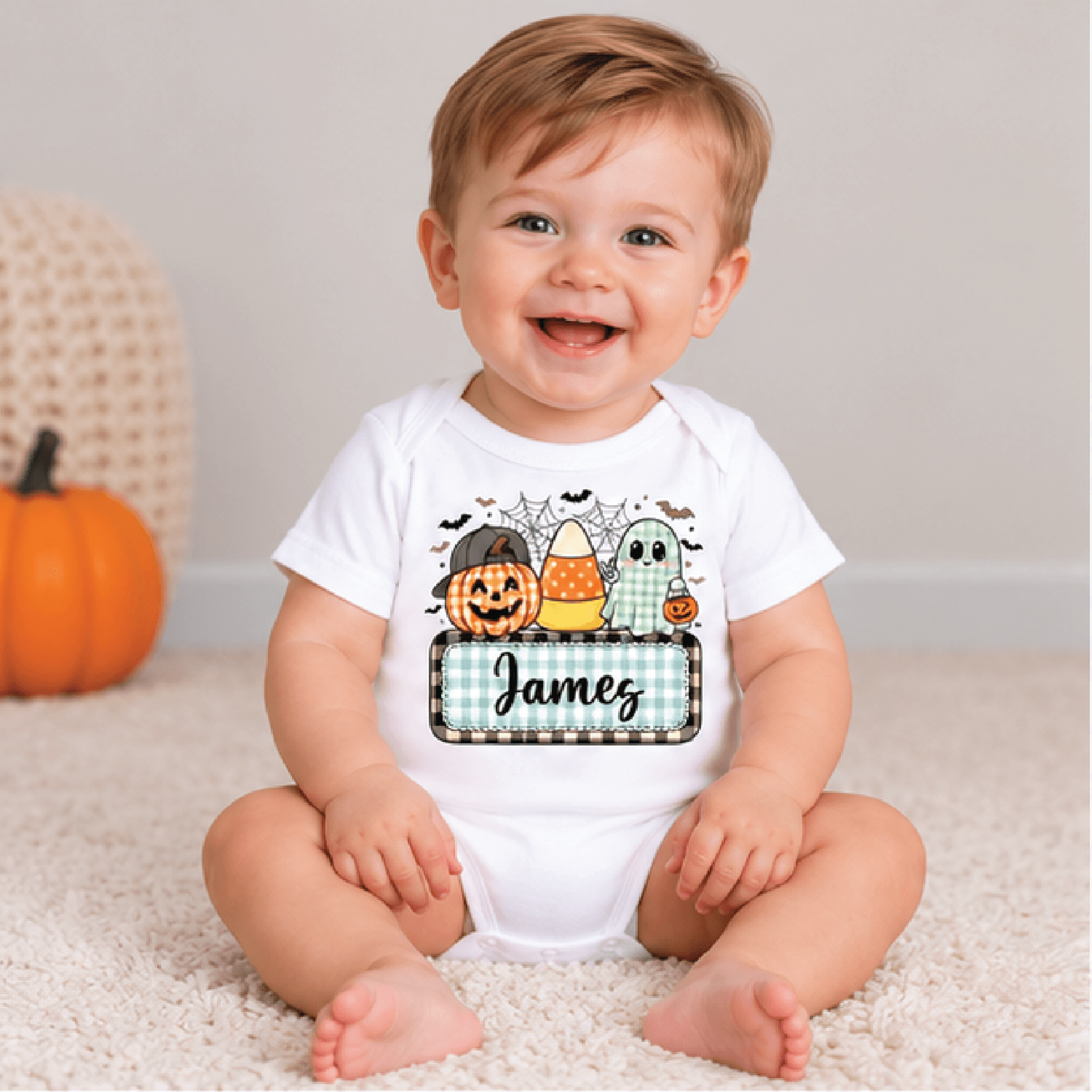 custom name pumpkin girl halloween t-shirt, personalized jack o lantern toddler tee, cute boys shirt
