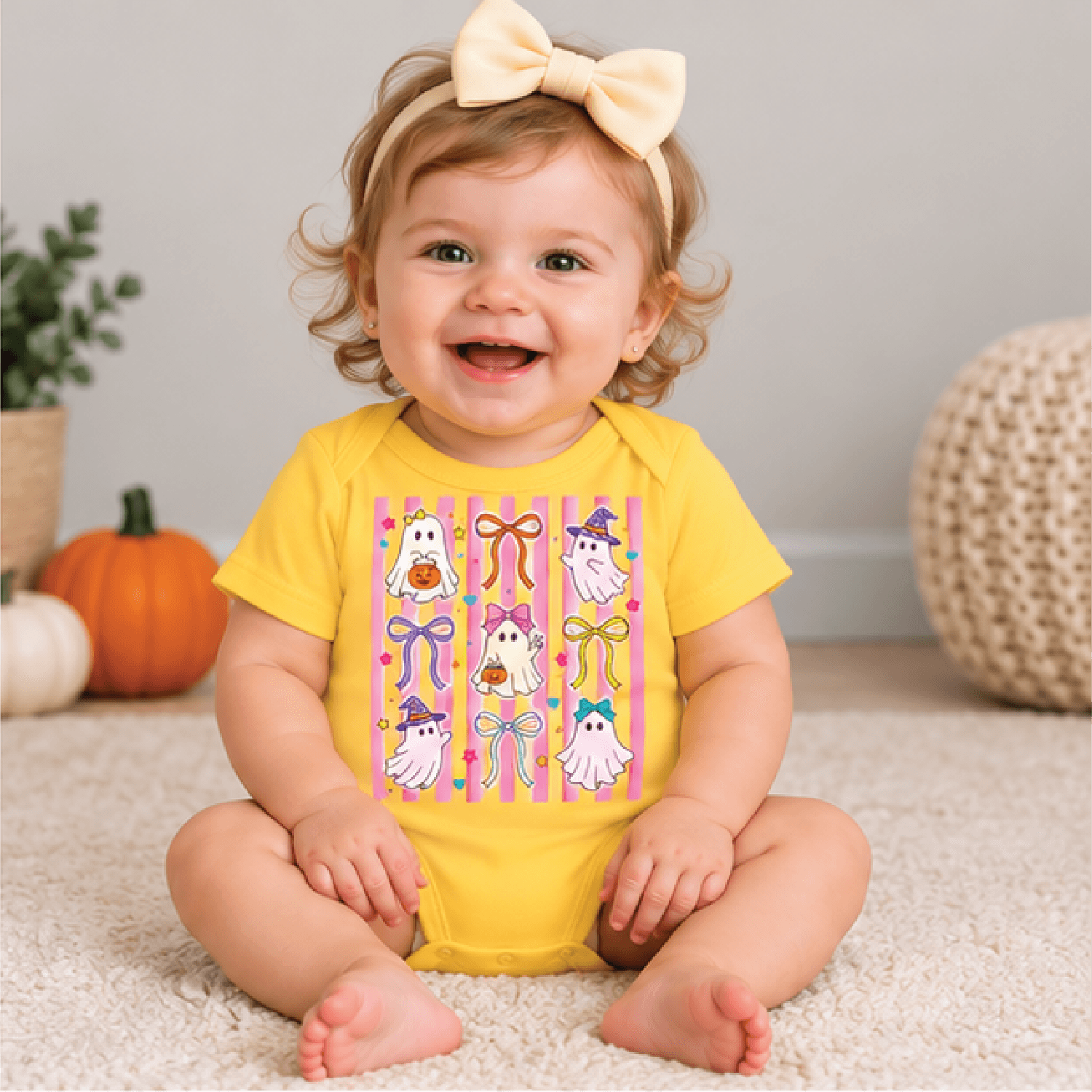 cute ghost halloween girls t-shirt, pink stripe ghost toddler tee, coquette bow kids shirt, halloween baby romper