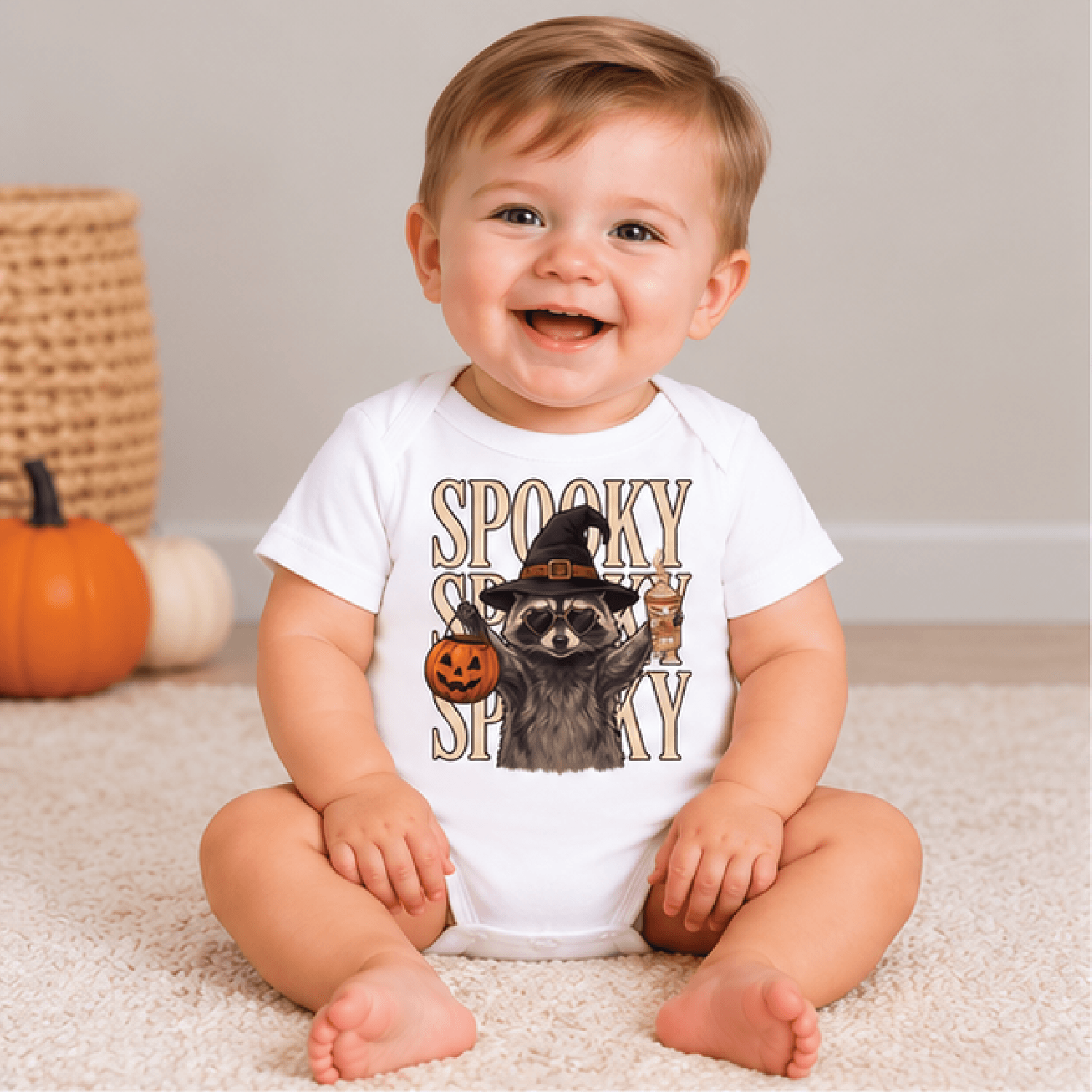 spooky raccoon halloween kids t-shirt, witch hat raccoon toddler tee, funny spooky season shirt, halloween baby romper