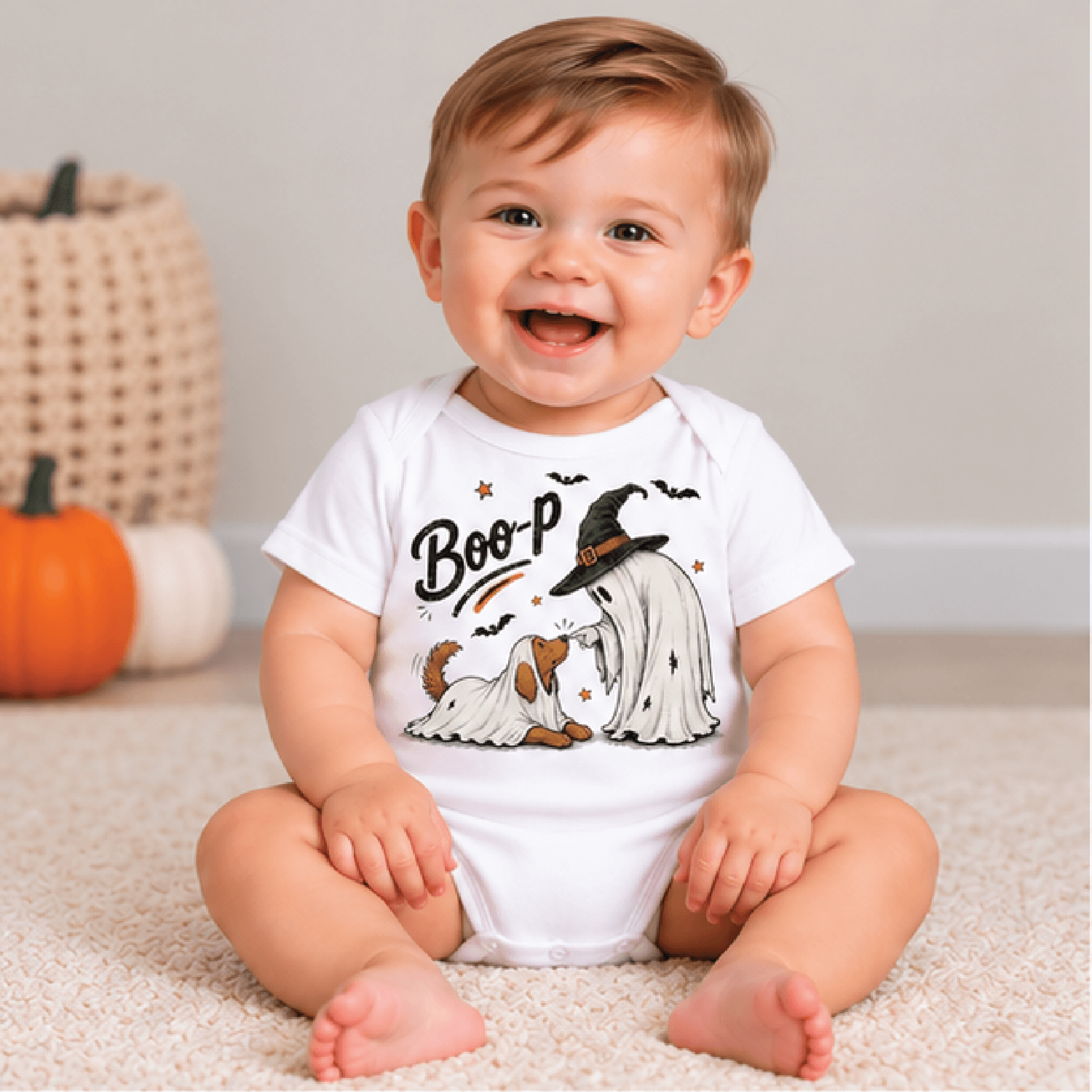 boo-p ghost dog halloween kids t-shirt, funny spooky puppy toddler tee, cute witch ghost shirt, halloween baby romper
