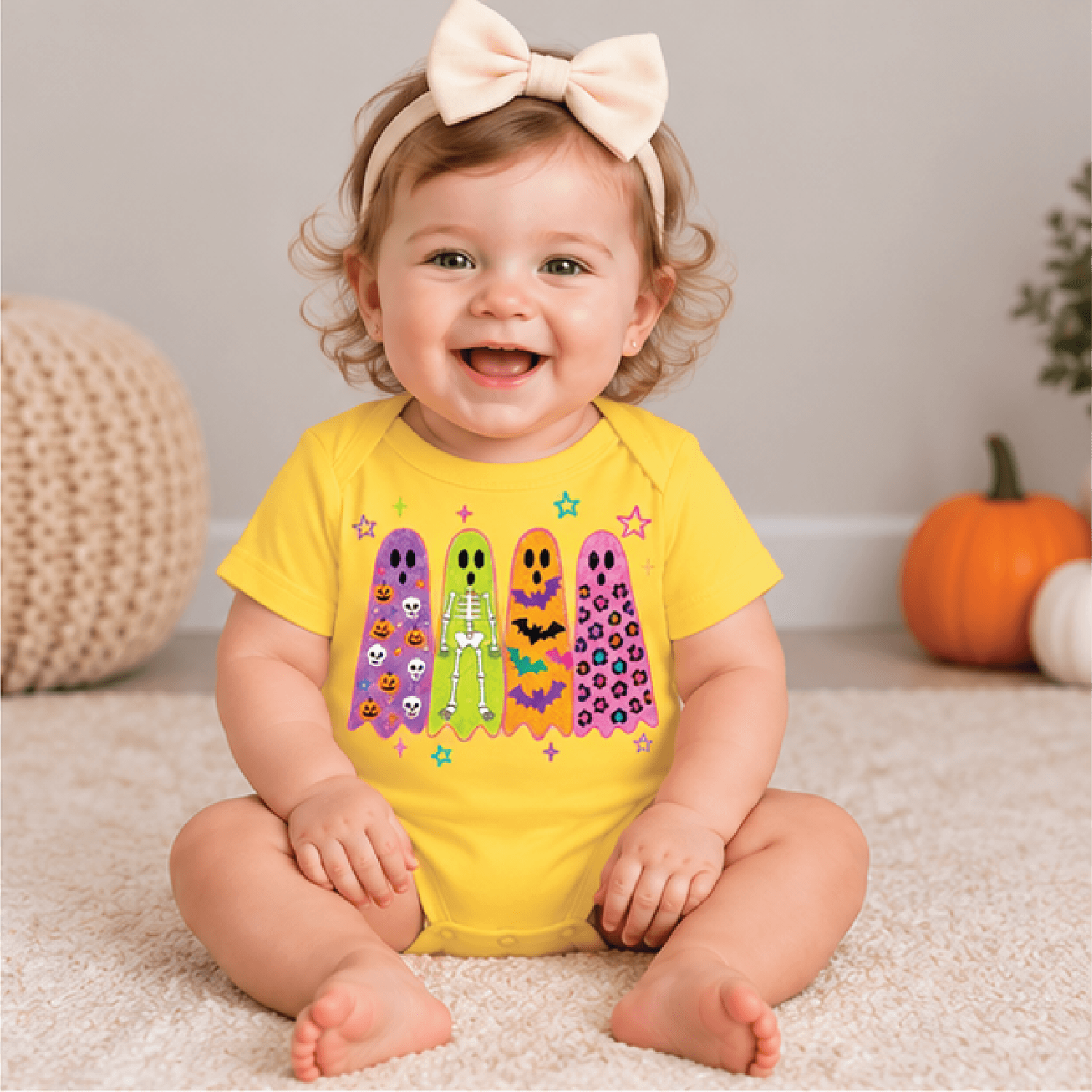 spooky ghost halloween girls t-shirt, colorful skeleton pumpkin toddler tee, cute retro kids shirt, halloween baby rompe