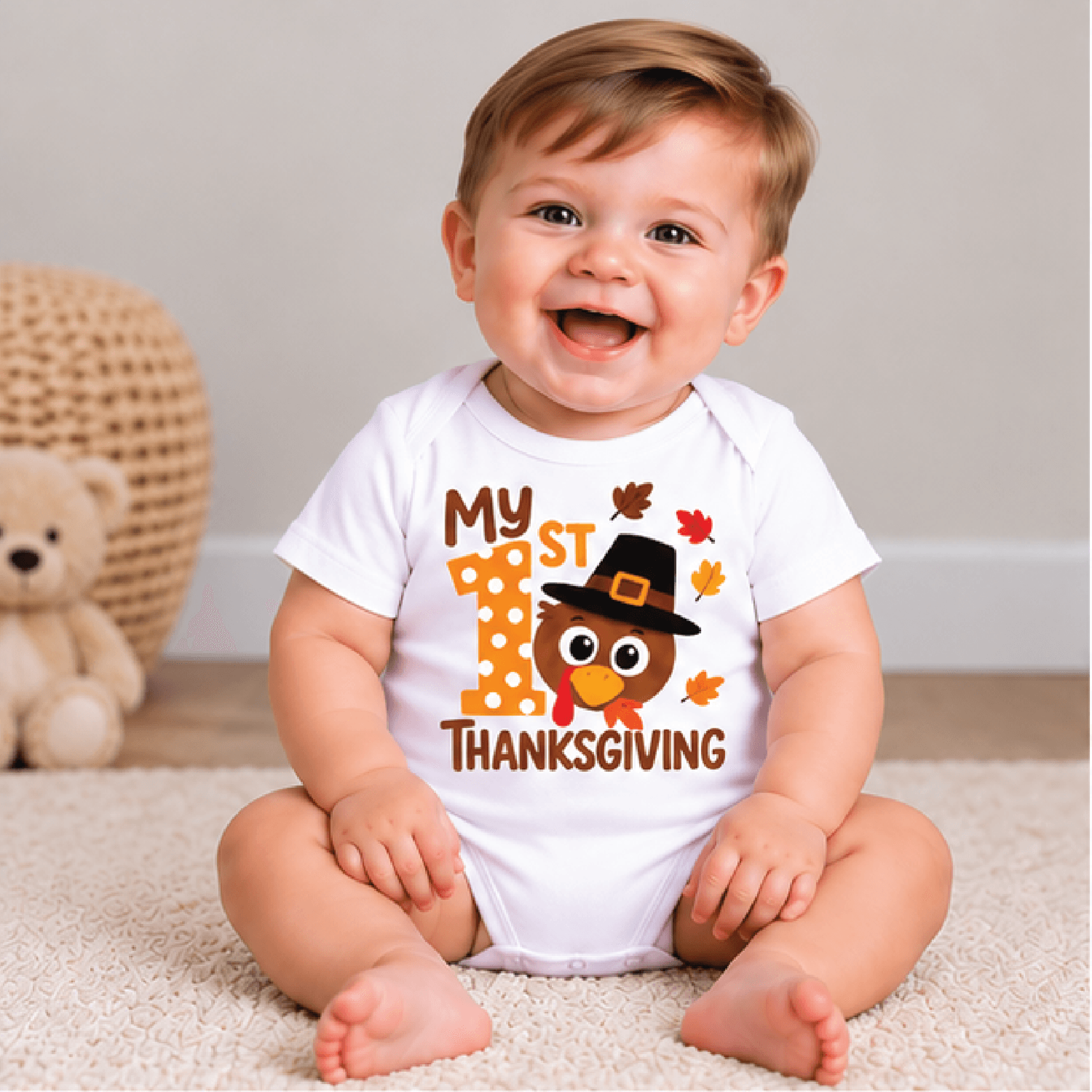 my first thanksgiving baby romper, personalized turkey day romper, custom name thanksgiving t-shirt, baby fall gift