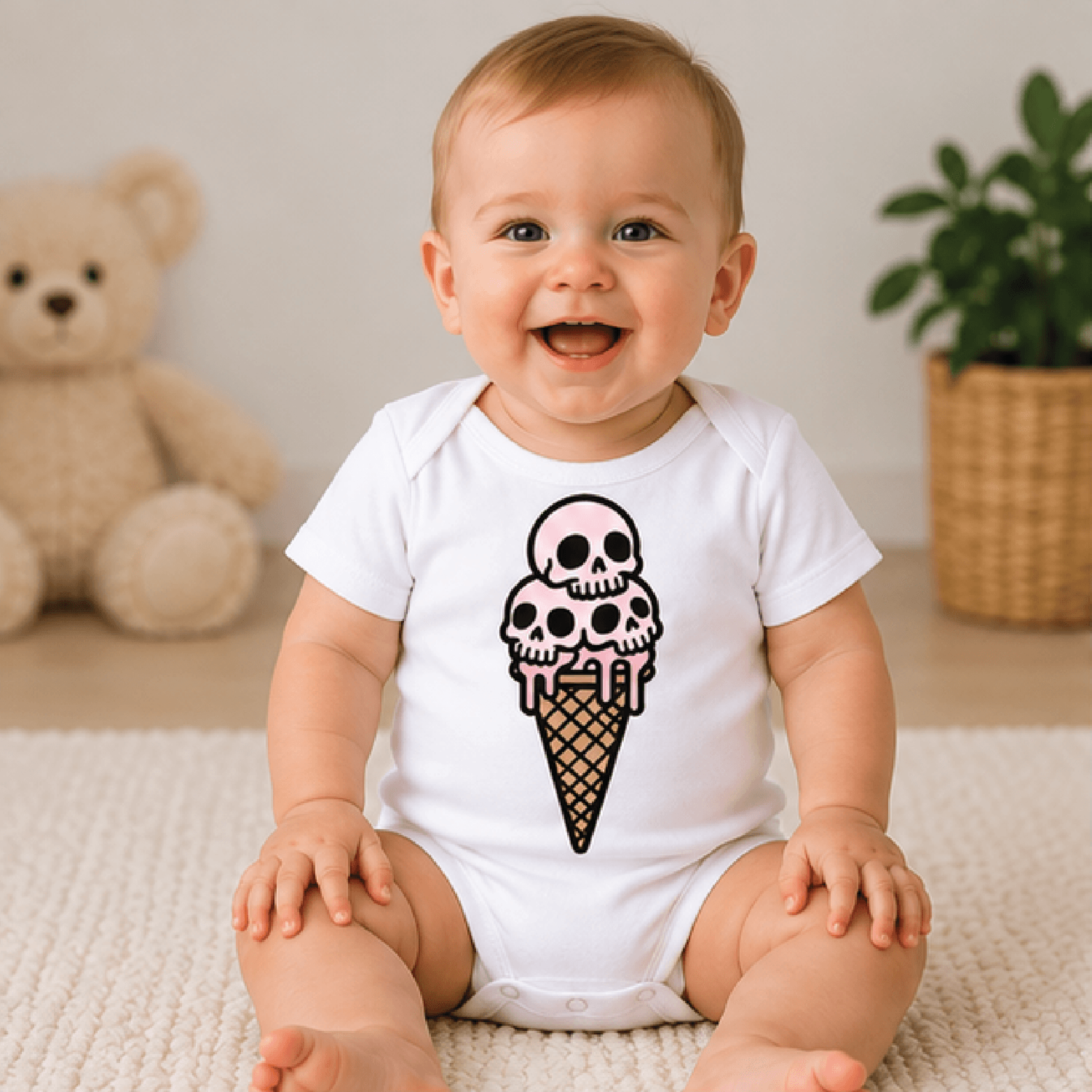 skull ice cream halloween girls t-shirt, pink melting skull toddler tee, cute spooky kids shirt, halloween baby romper