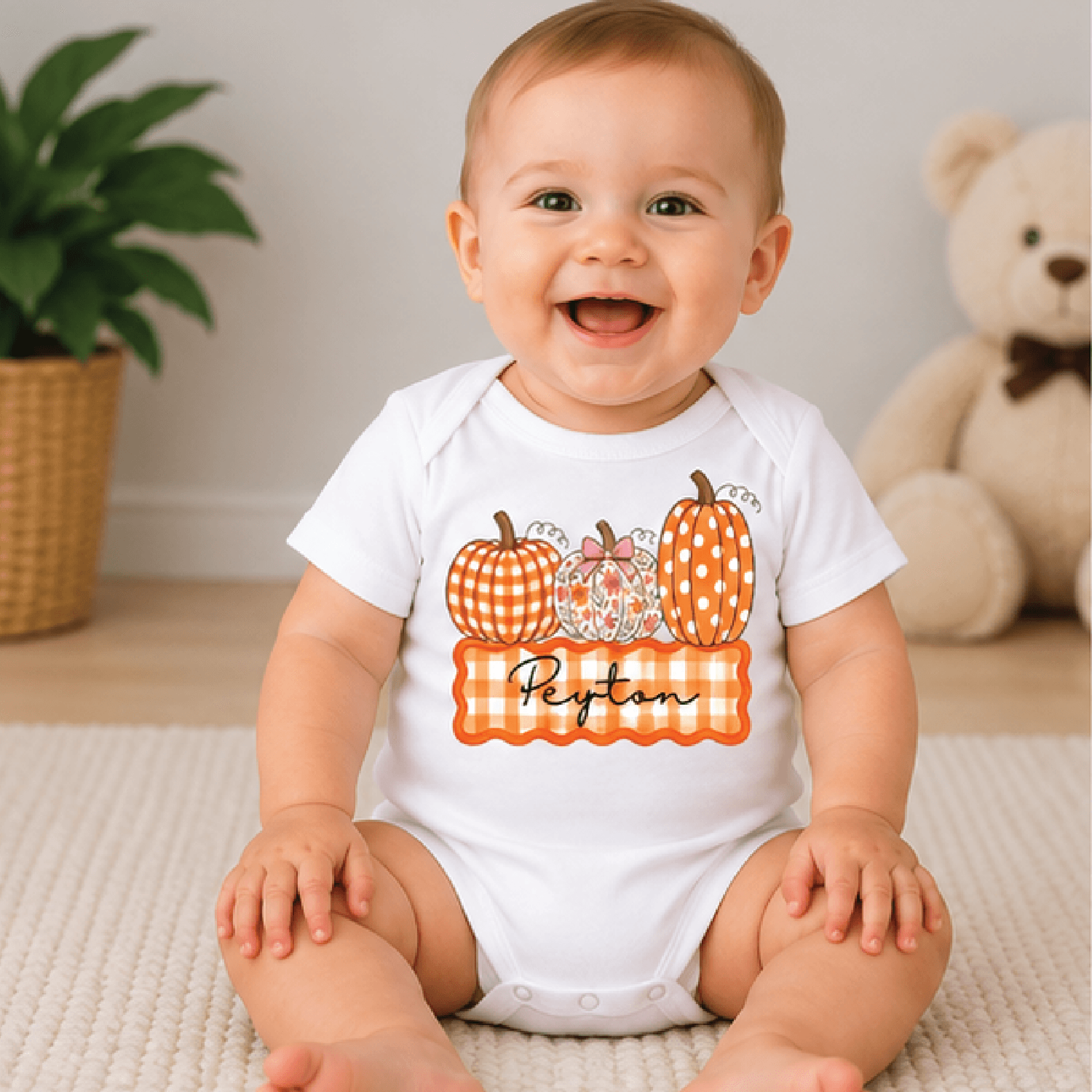 personalized pumpkin kids t-shirt, custom name halloween toddler tee, cute jack o lantern shirt, halloween baby romper