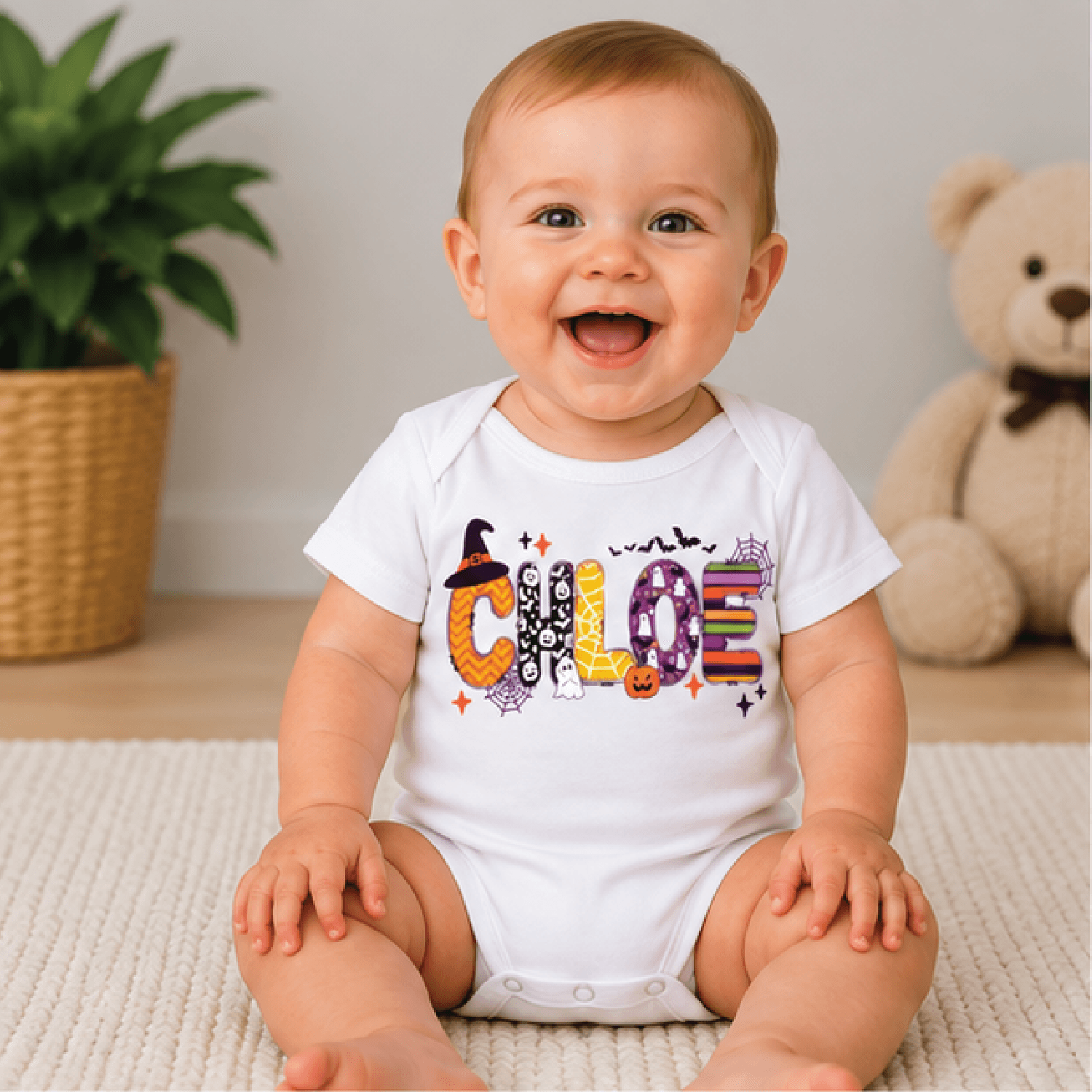 personalized halloween alphabet kids t-shirt, custom initial ghost pumpkin toddler tee, spooky name baby romper
