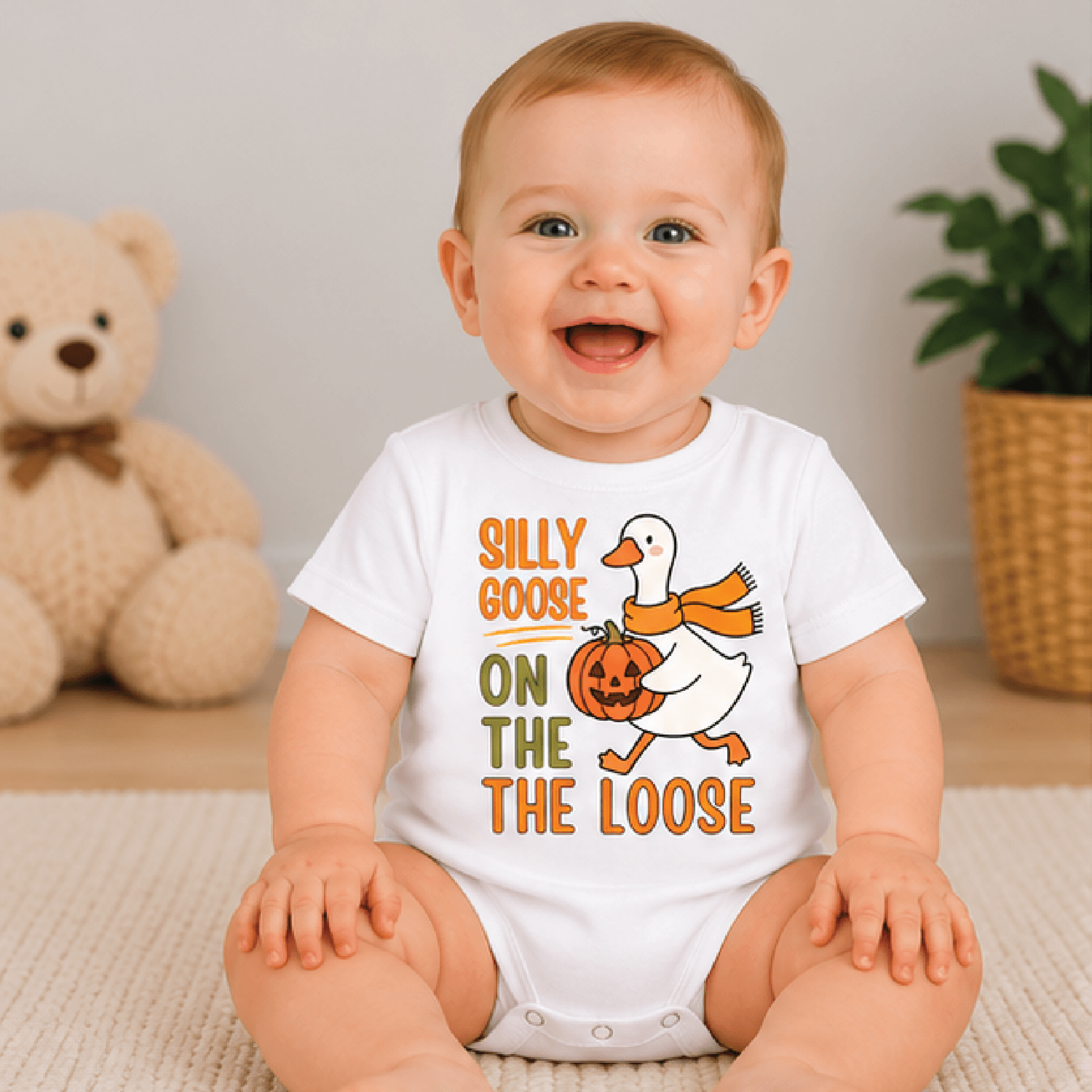silly goose on the loose halloween kids t-shirt, witch goose toddler tee, funny spooky shirt, halloween baby romper