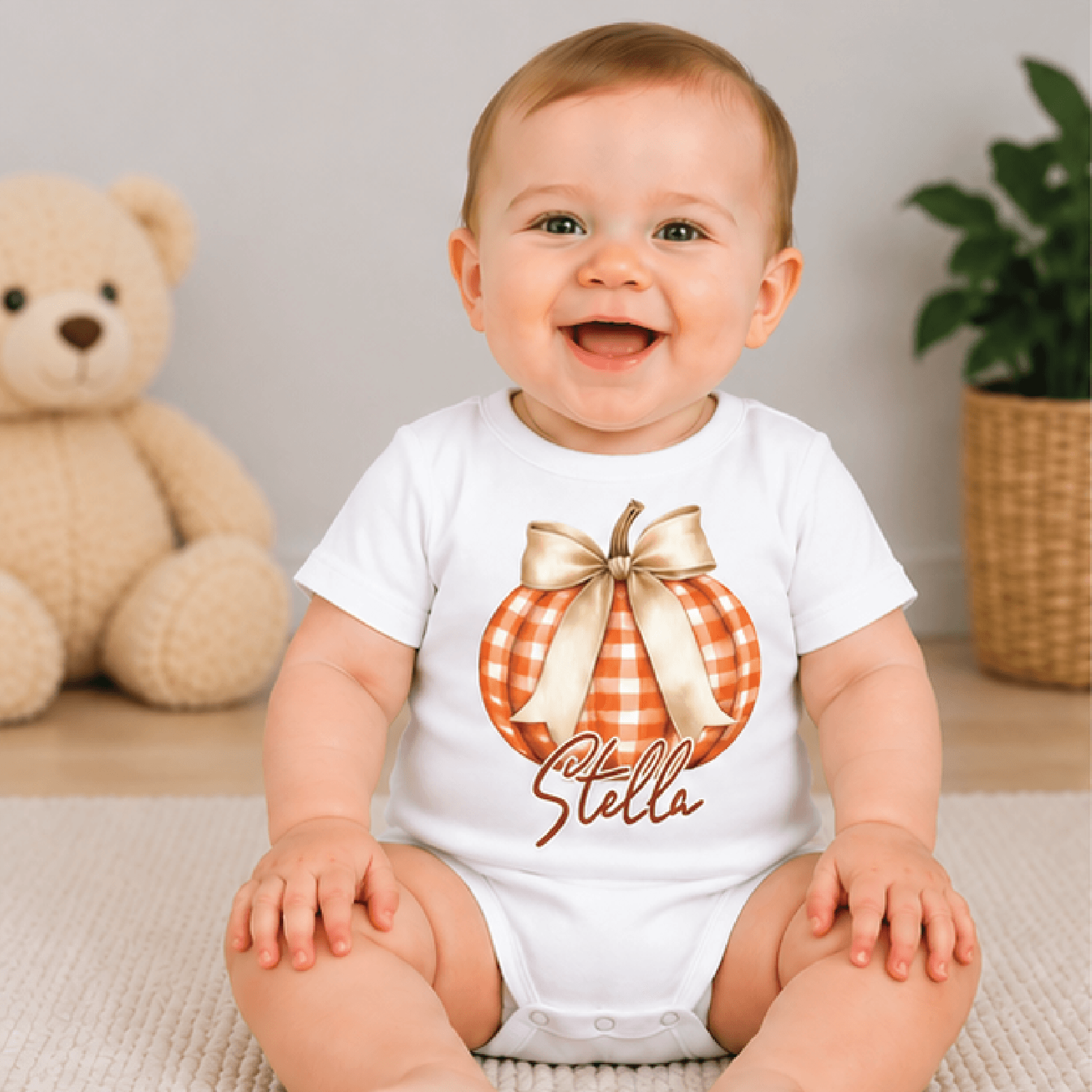 custom pumpkin kids t-shirt, personalized name fall toddler tee, pumpkin patch shirt, cute thanksgiving baby romper