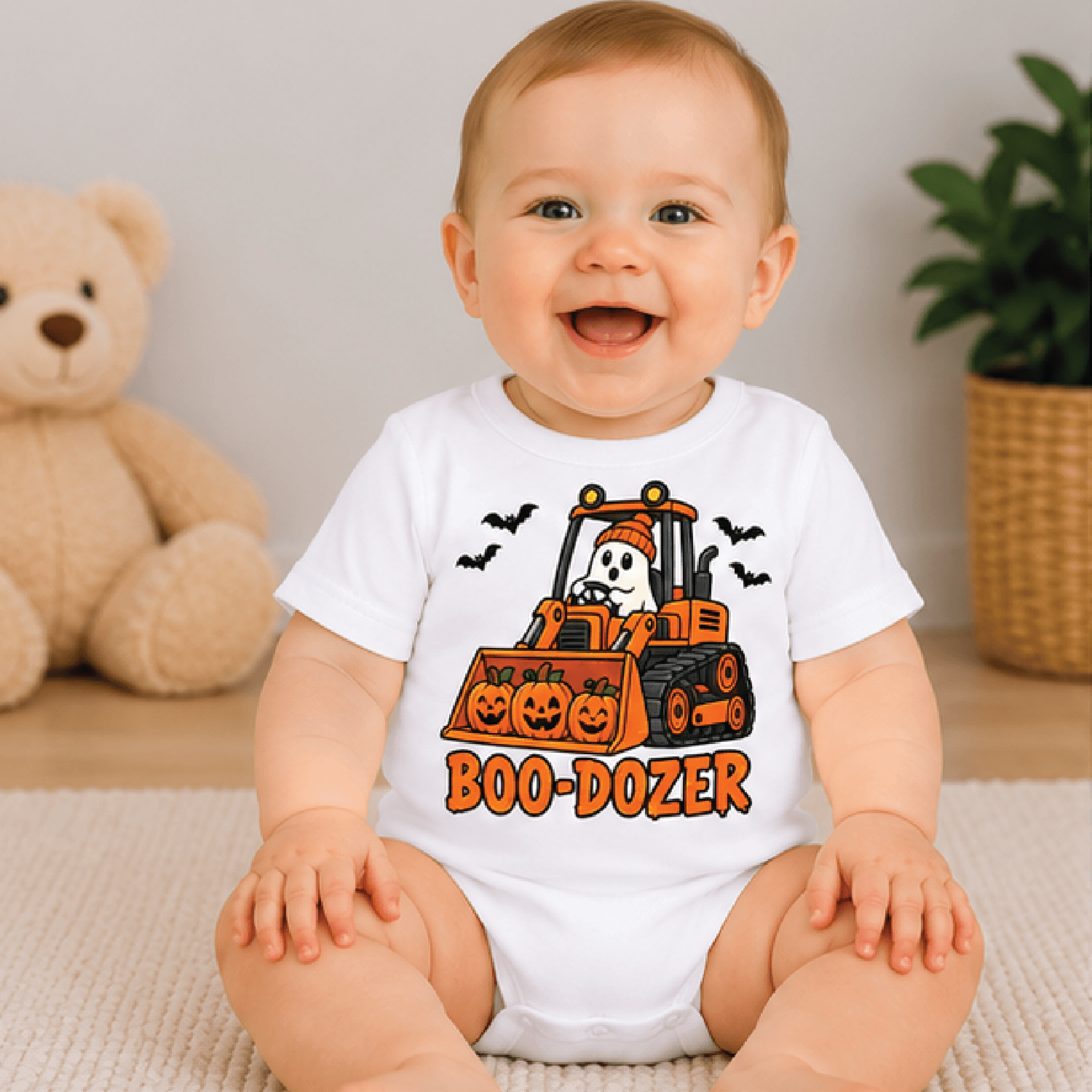 boo crew construction halloween kids t-shirt, excavator ghost toddler tee, funny construction shirt, halloween baby romp