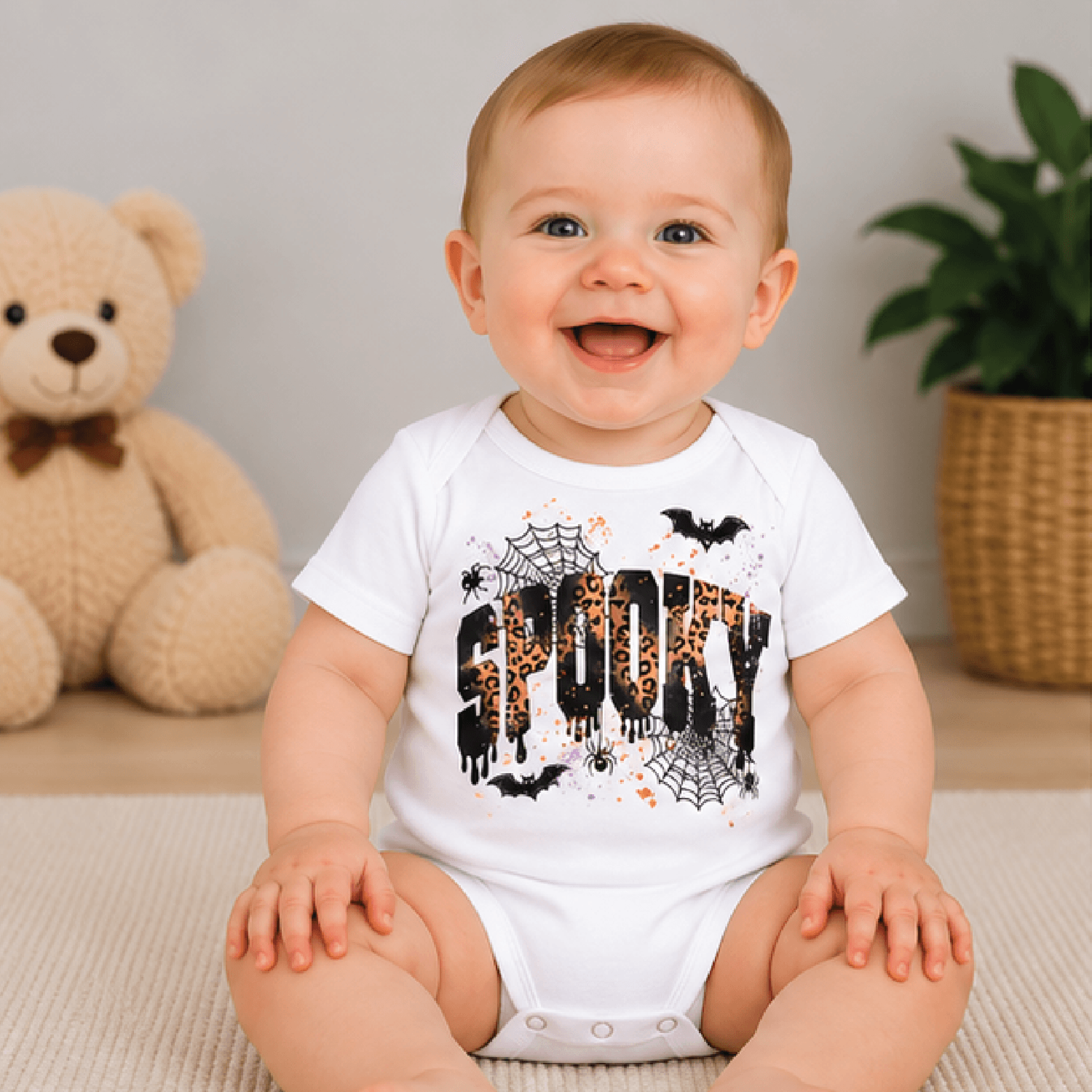 leopard spooky season kids t-shirt, spooky leopard toddler tee, halloween bats spiderweb shirt, cute baby romper