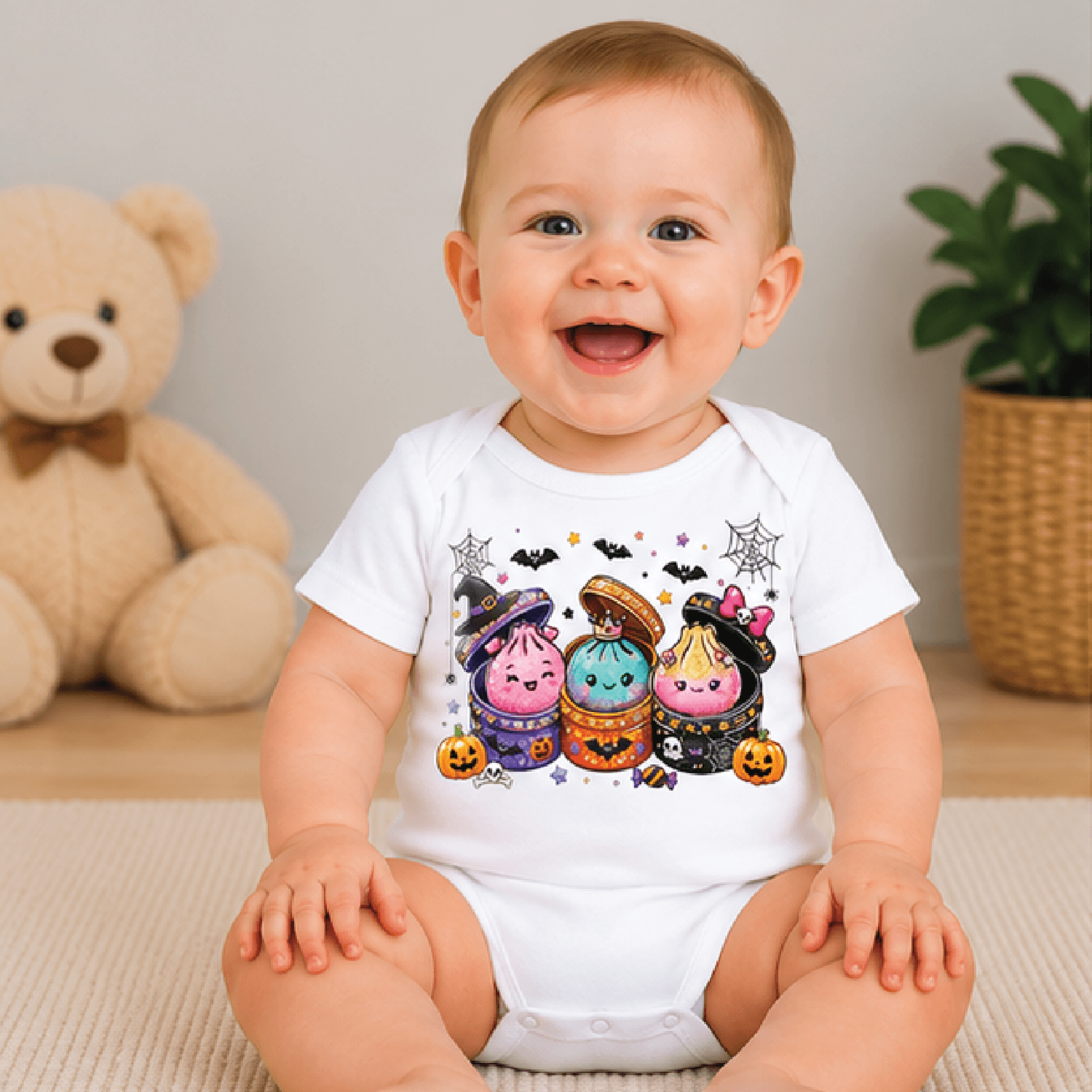 kawaii halloween dumpling kids t-shirt, spooky dumpling toddler tee, cute food halloween shirt, baby romper