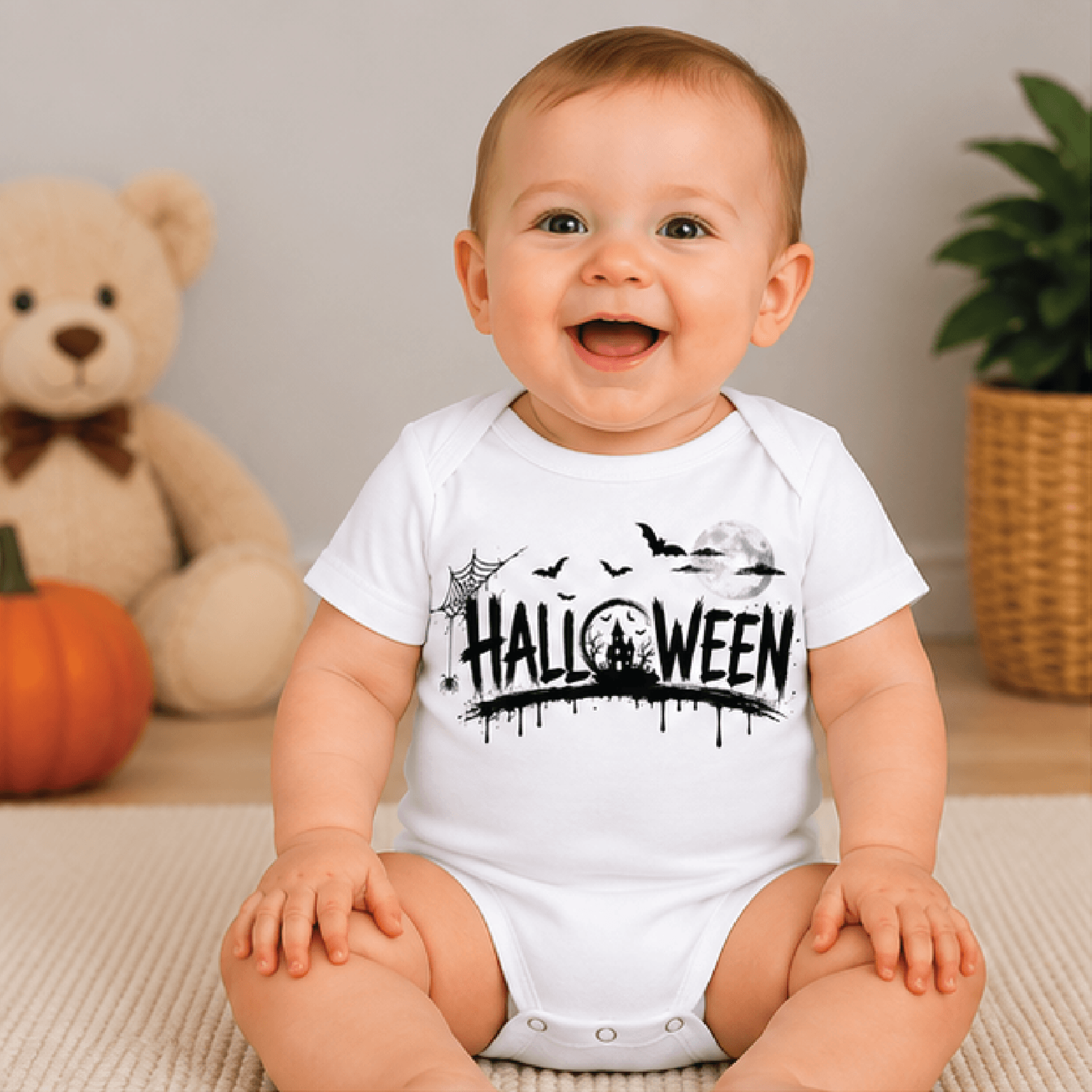 retro haunted house halloween kids t-shirt, spooky moon bats toddler tee, vintage halloween shirt, baby romper