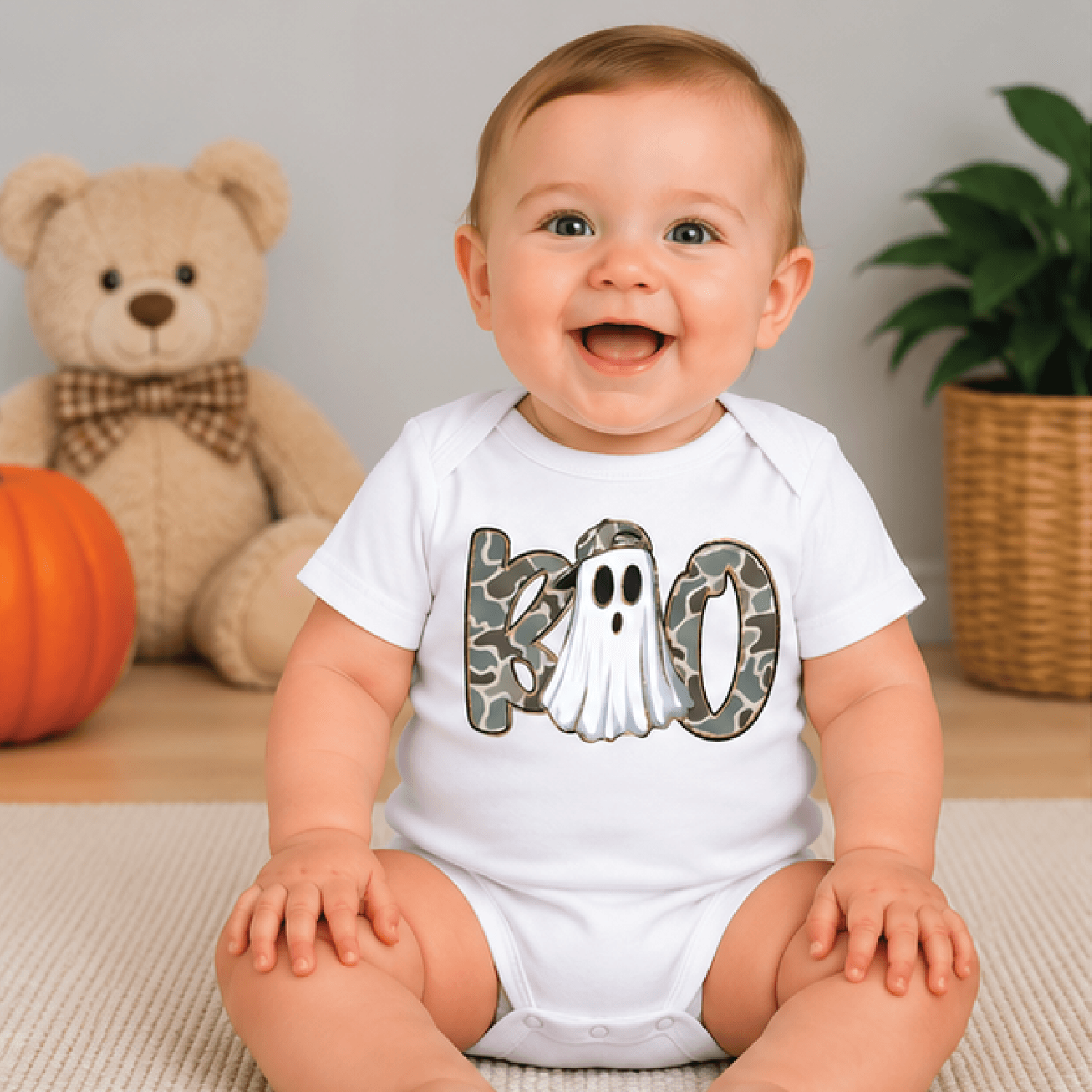 camo ghost boo halloween kids t-shirt, camouflage ghost toddler tee, retro spooky boys shirt, halloween baby romper