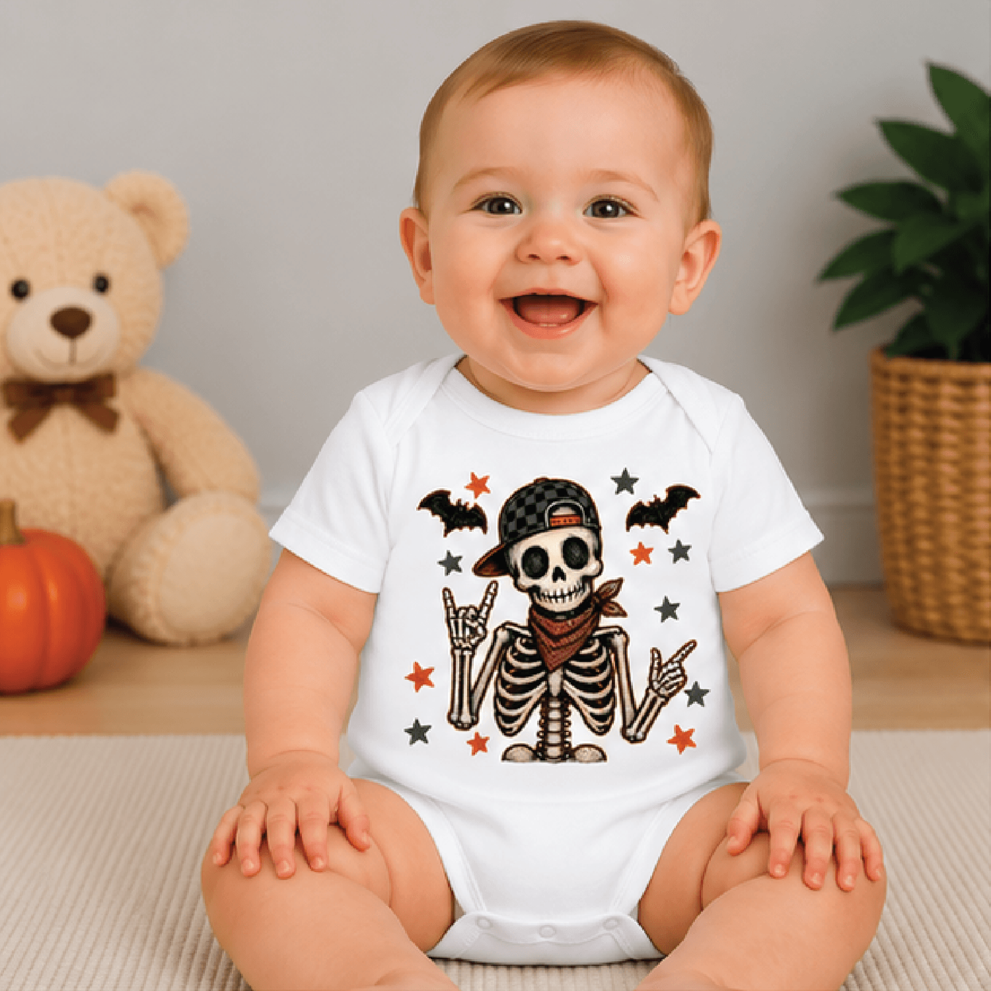 funny skeleton halloween kids t-shirt, cool skeleton toddler tee, spooky boys halloween shirt, cute baby romper