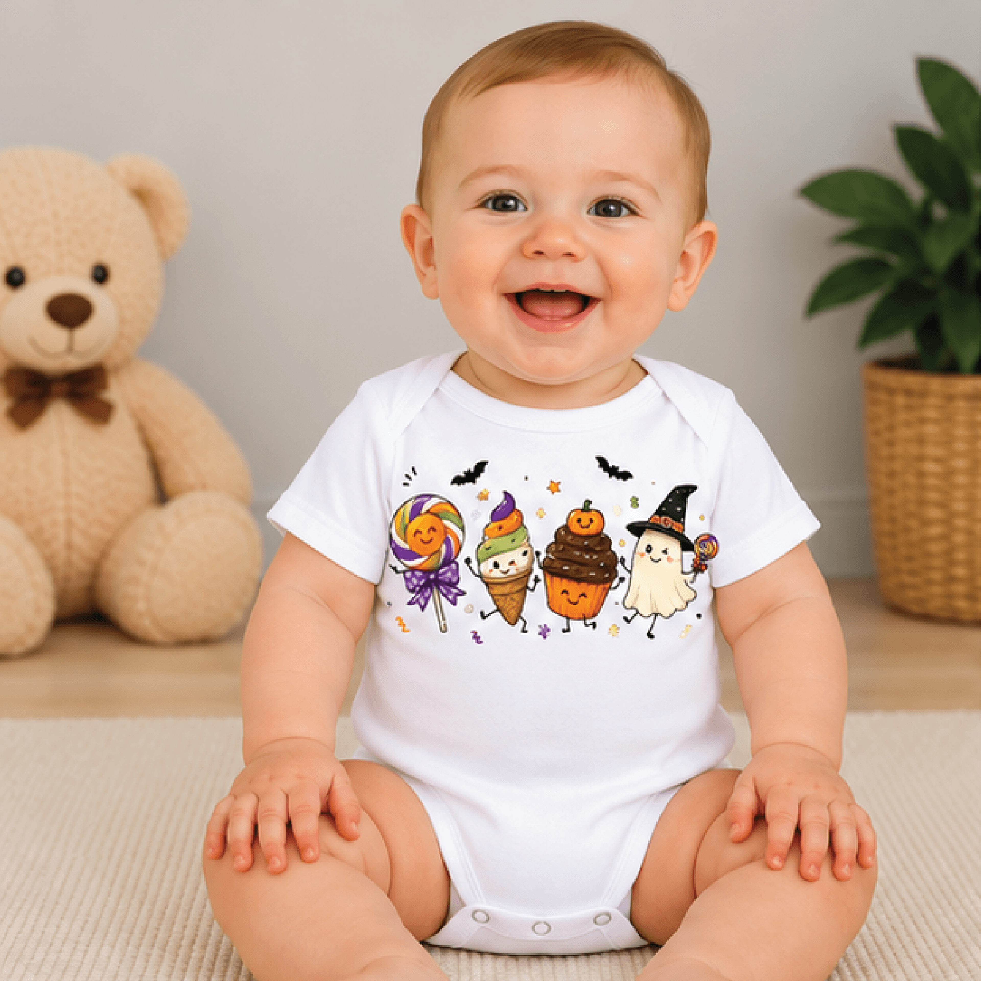 halloween doodle kids t-shirt, witch ghost candy toddler tee, kawaii spooky treats shirt, cute halloween baby romper